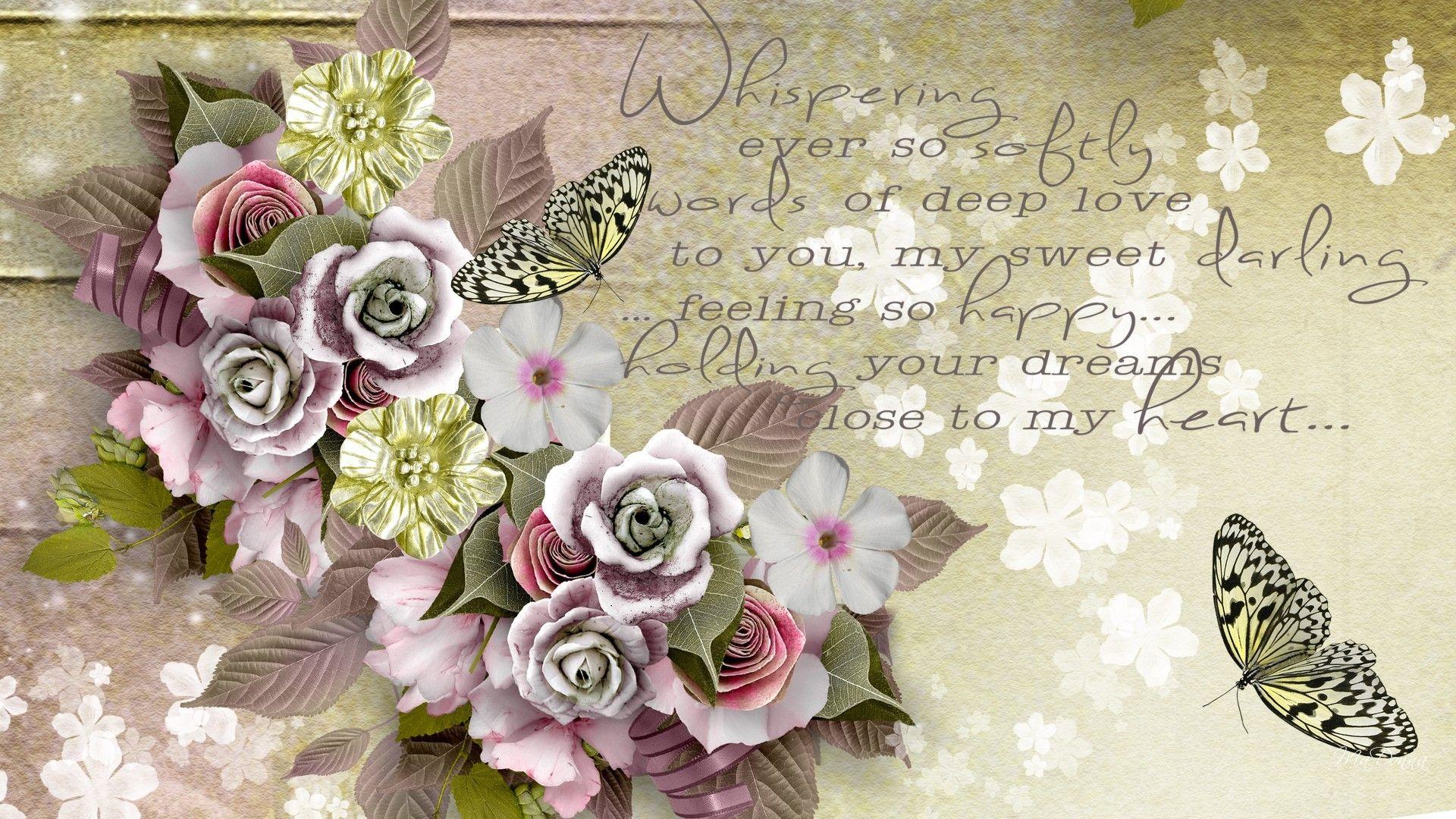1920x1080 Flowers: Papillon Love Whispers Roses Poem Valentiens Vintage