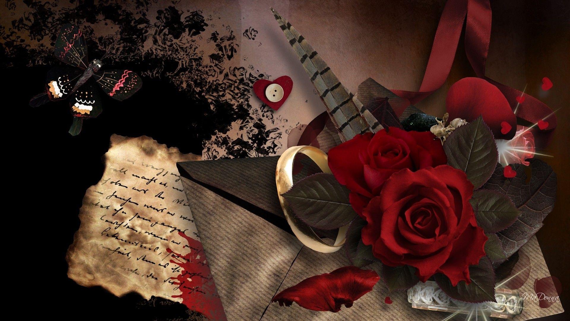 1920x1080 Flowers: Forever Letter Rose Romance Romantic Feather Firefox
