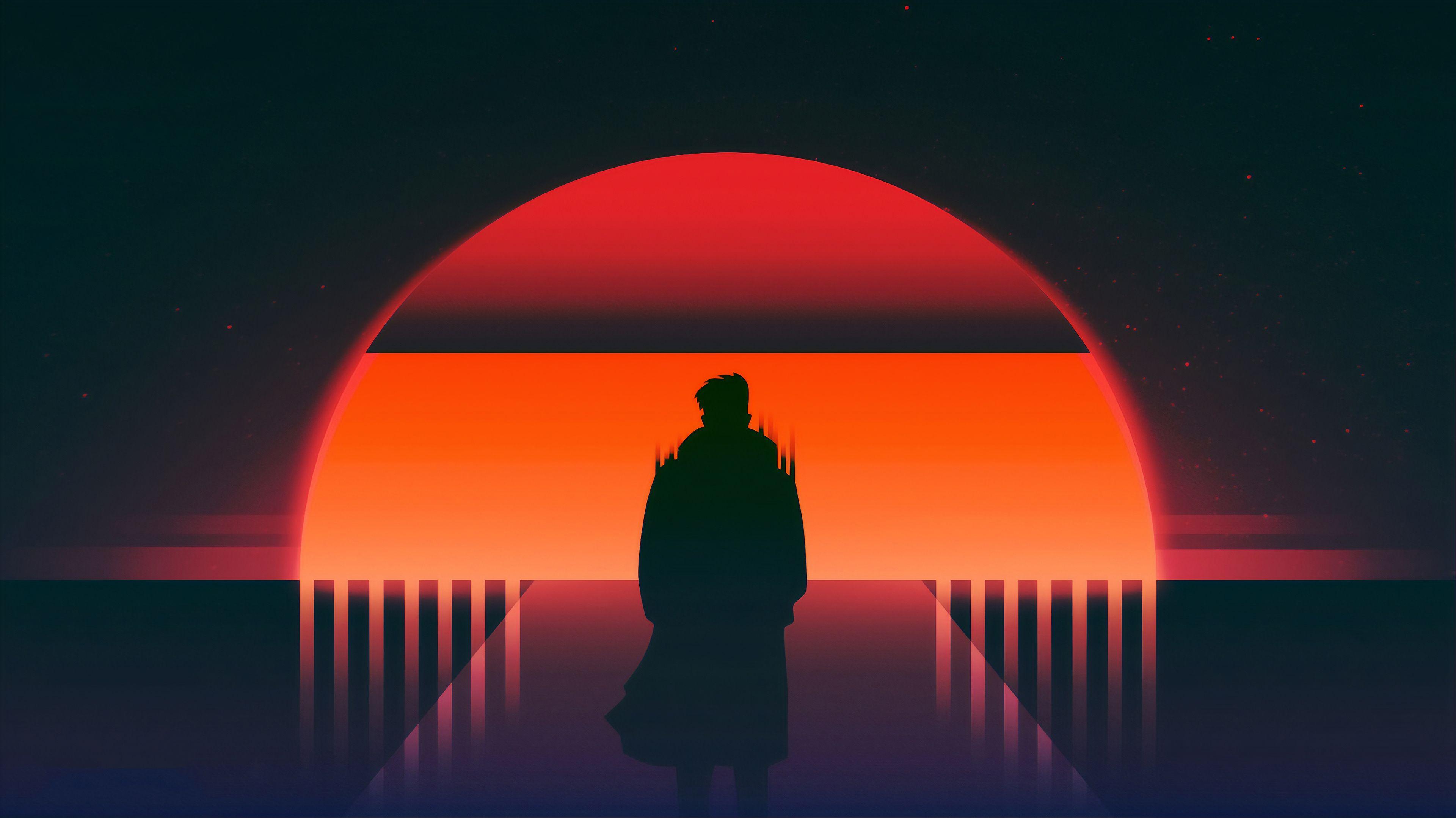 3840x2158 Digital Digital Art Artwork Illustration Environment Sun Sunset Dusk 1980s 80s Synthwave Vaporwave R Wallpaper:3840x2158