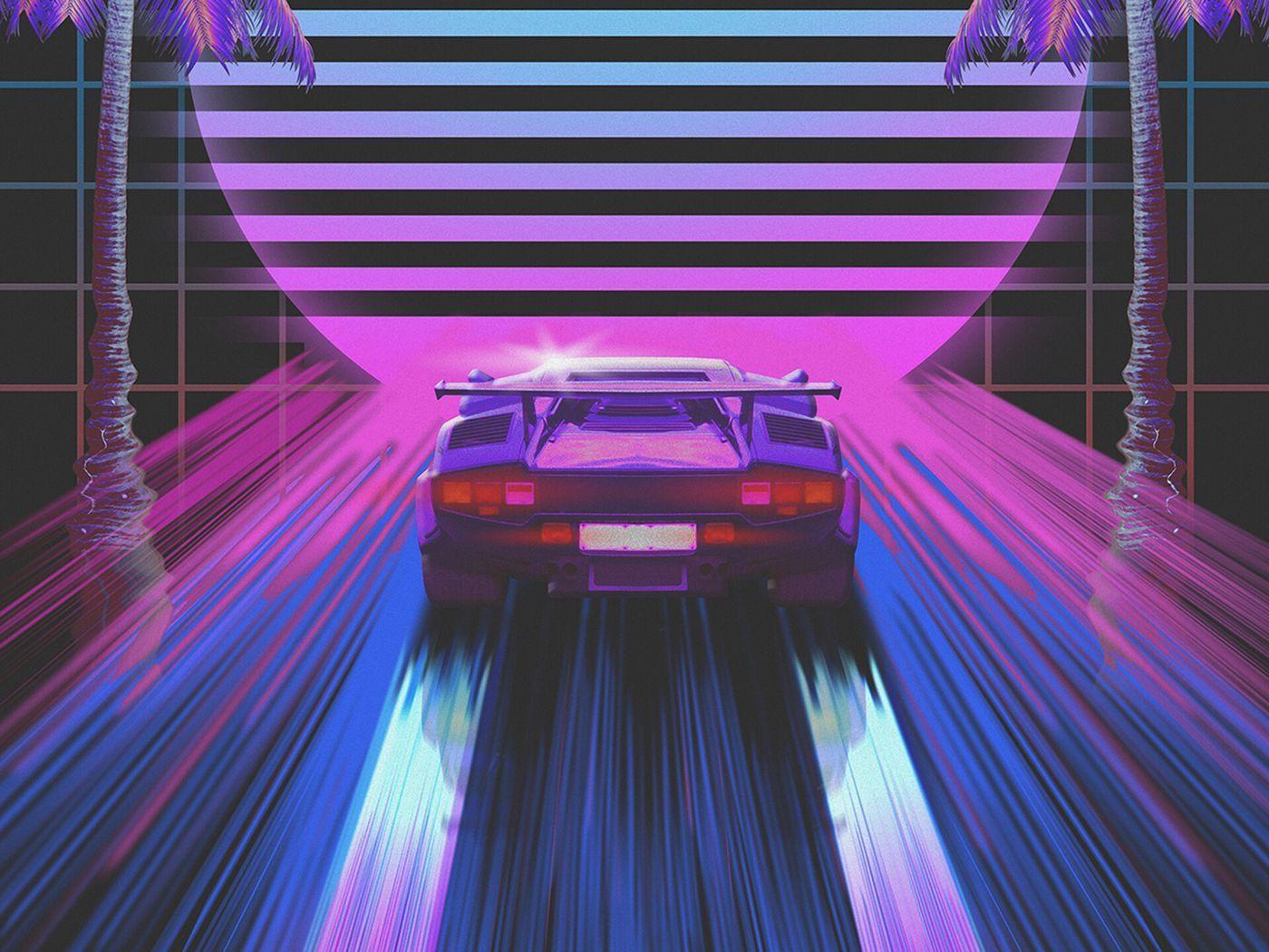 1400x1050 Download wallpaper 1400x1050 car, retro, art, 80s, neon standard 4:3 HD background