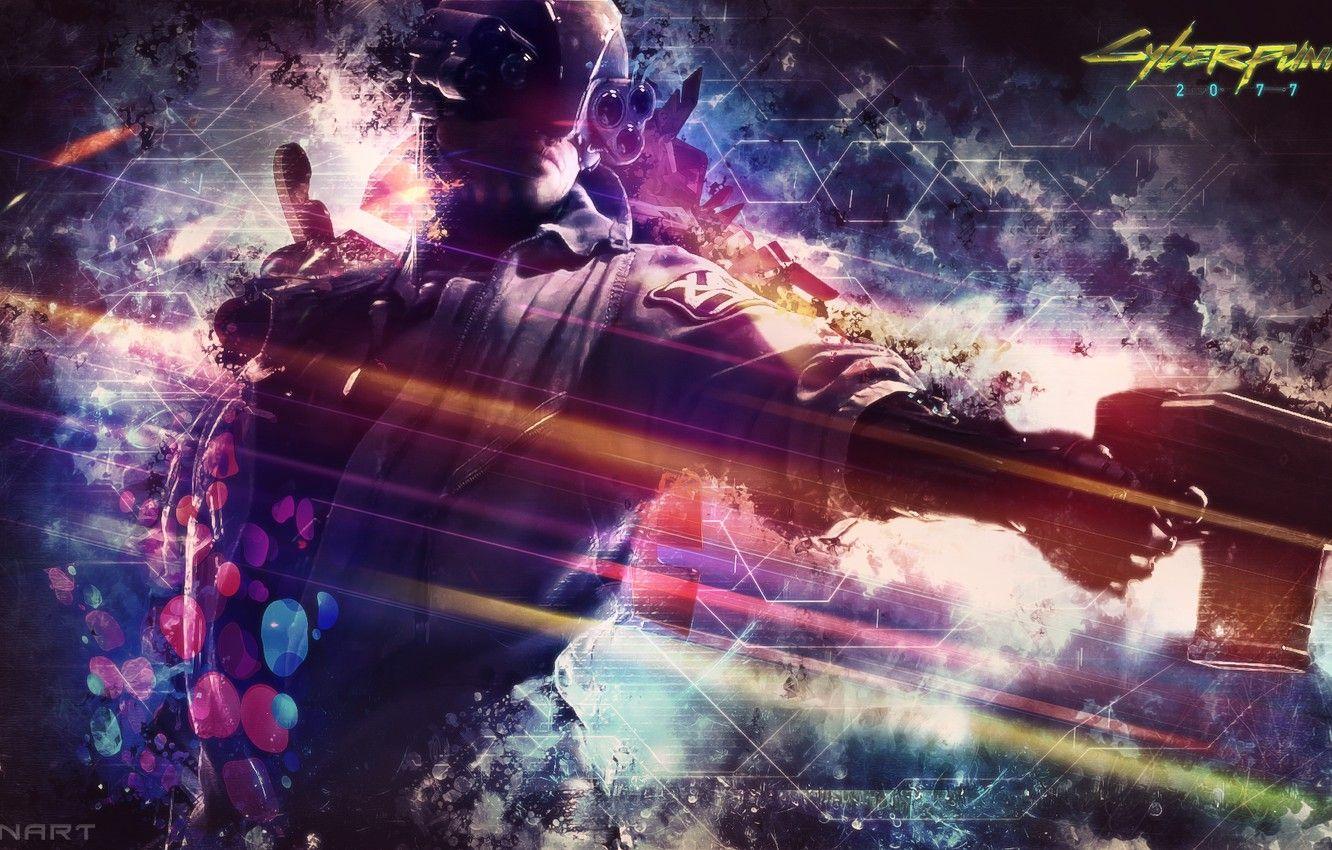 1332x850 Wallpaper abstract, gun, background, man, video games, CyberPunk - for desktop, section игры