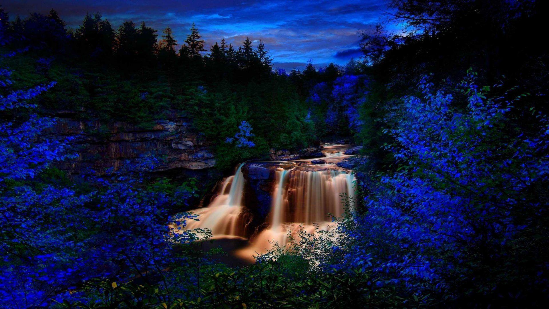 1920x1080 Waterfalls wallpaper: Dark Glow Waterfall Neon River