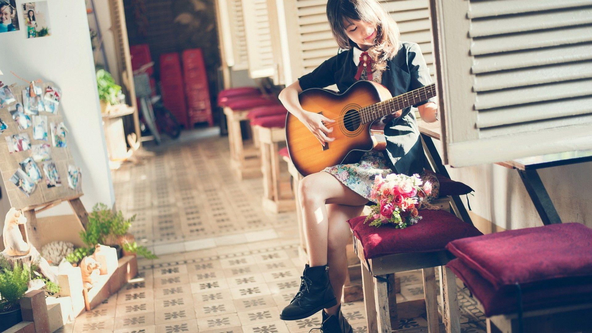 1920x1080 Girl with guitar. Girl wallpaper, Pretty girl wallpaper, Guitar image