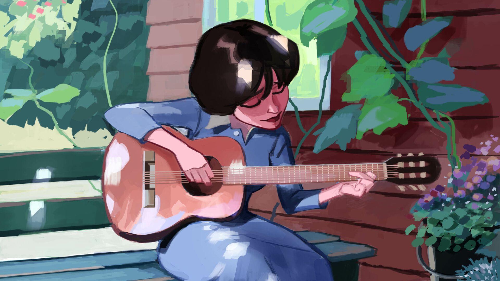 1920x1080 Download wallpaper 1920x1080 girl, guitar, music, cat, art full hd, hdtv, fhd, 1080p HD background