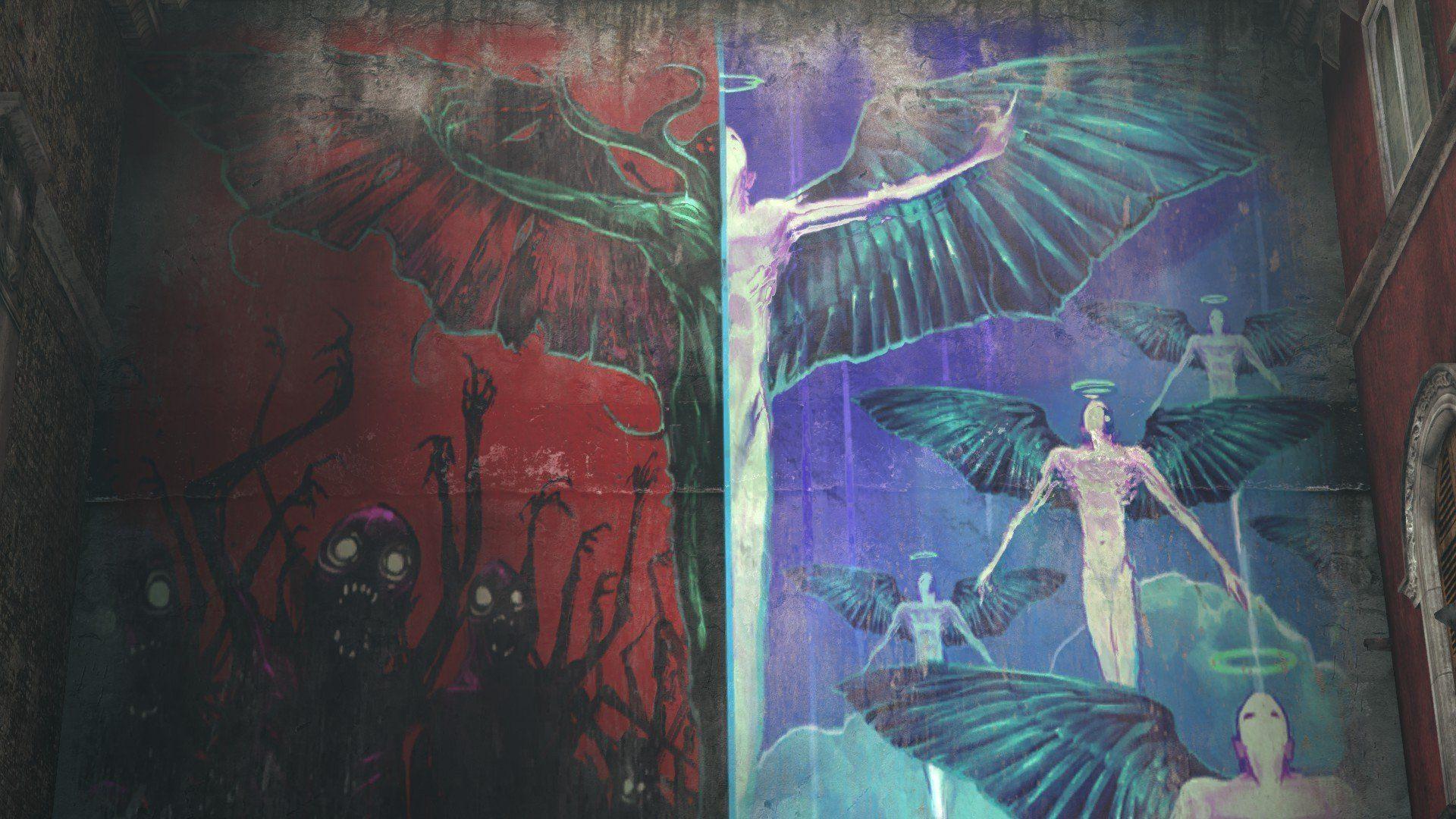 1920x1080 demon, Heaven and Hell, Graffiti, Walls, Wings, Halo, DmC: Devil May Cry HD Wallpaper / Desktop and Mobile Image & Photo