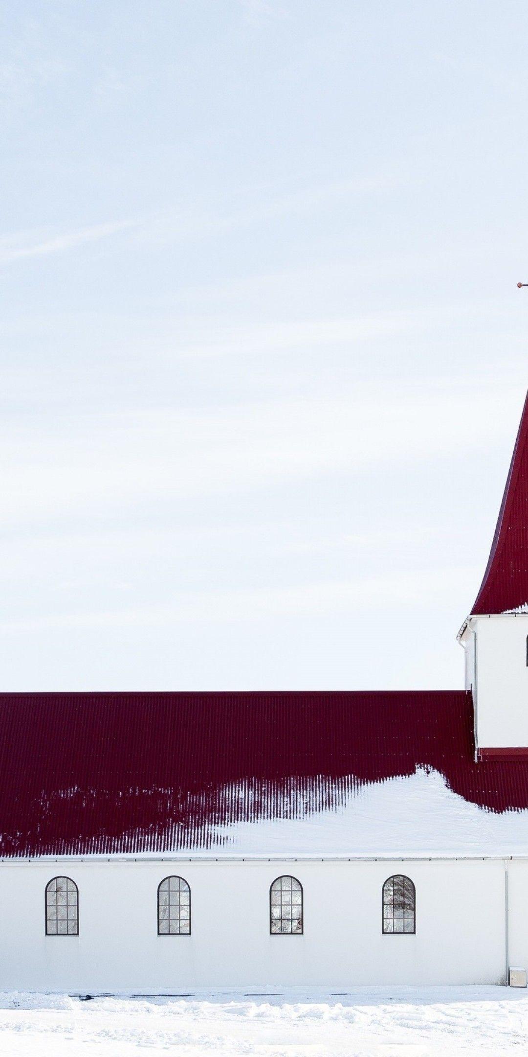 1080x2160 Download 1080x2160 Winter, Church, Field, Scenic, Sky Wallpaper for Huawei Mate 10