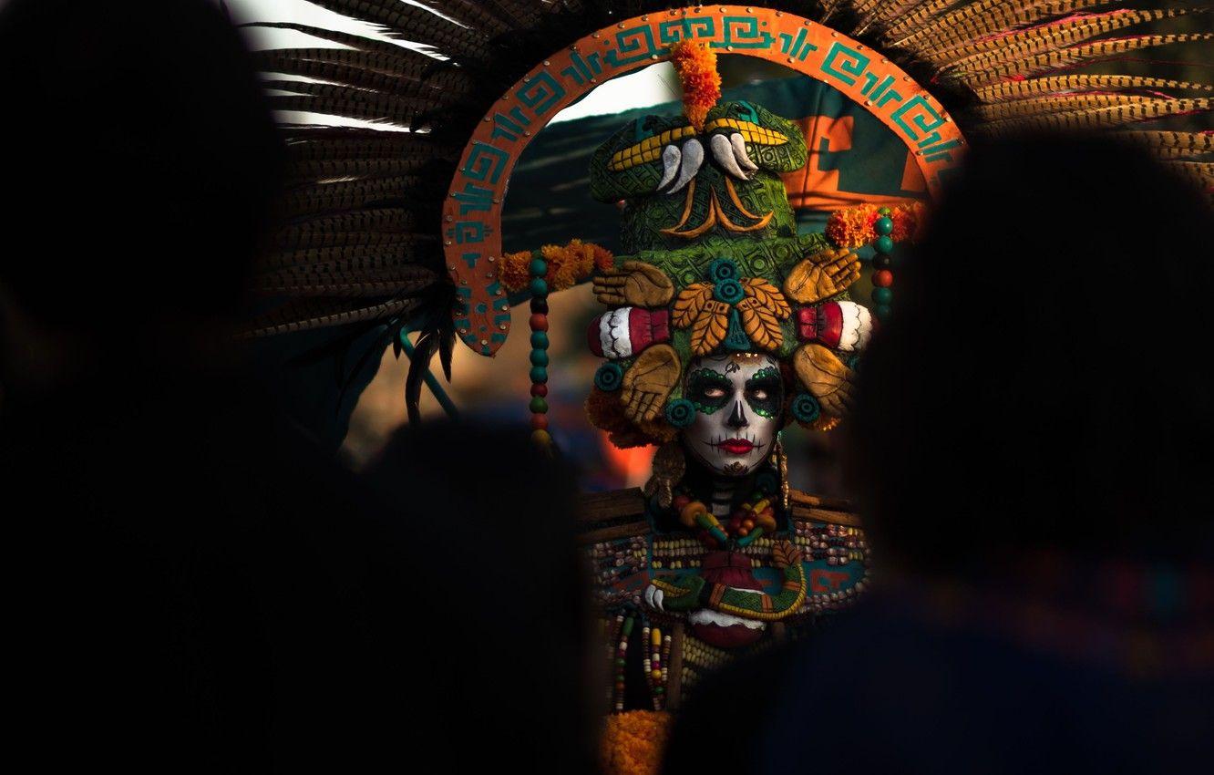 1332x850 Wallpaper girl, carnival, the dark background, day of the dead, Day of the Dead image for desktop, section стиль