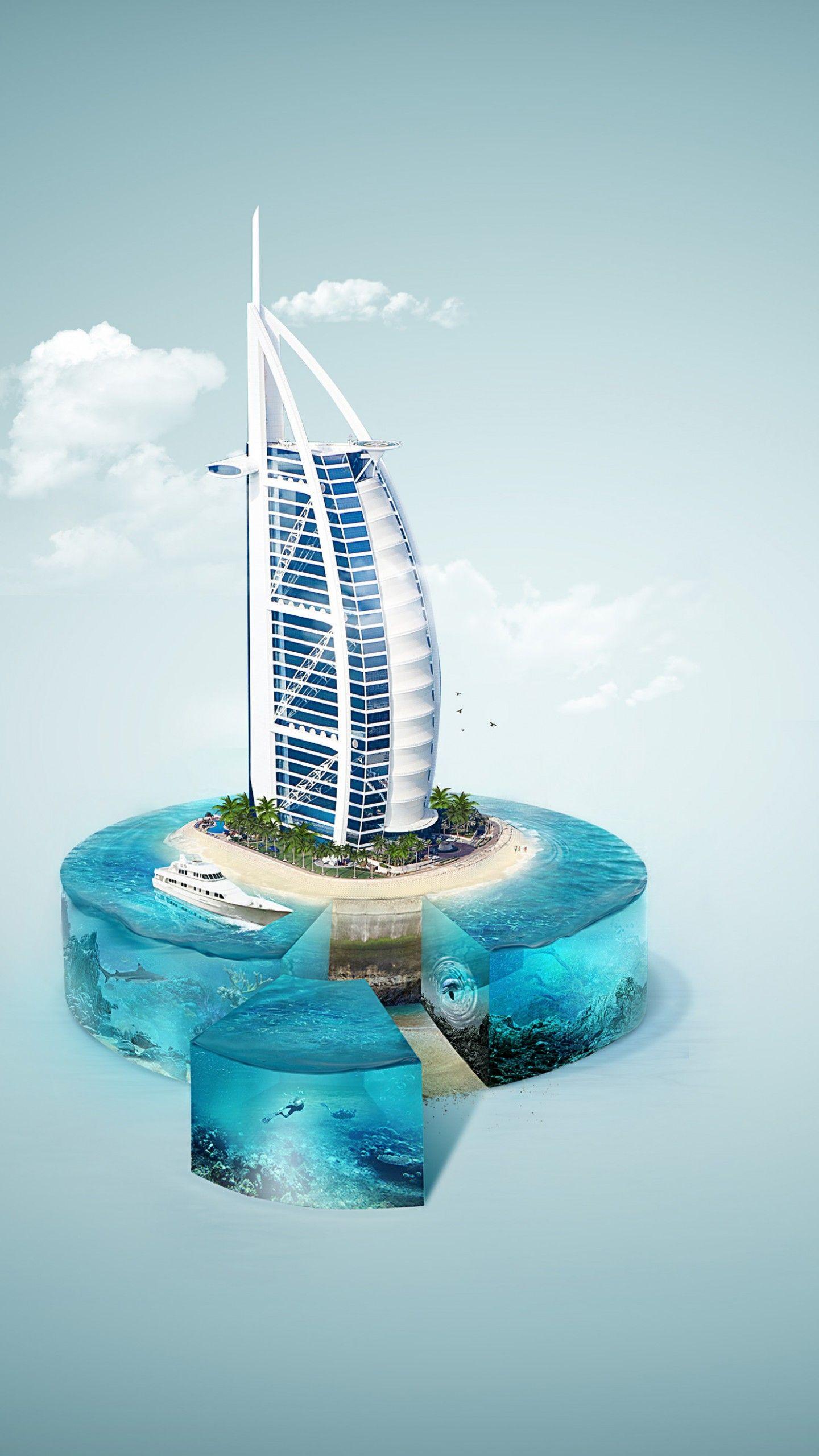 1440x2560 Wallpaper art, Burj Al Arab Hotel, 4k, Art