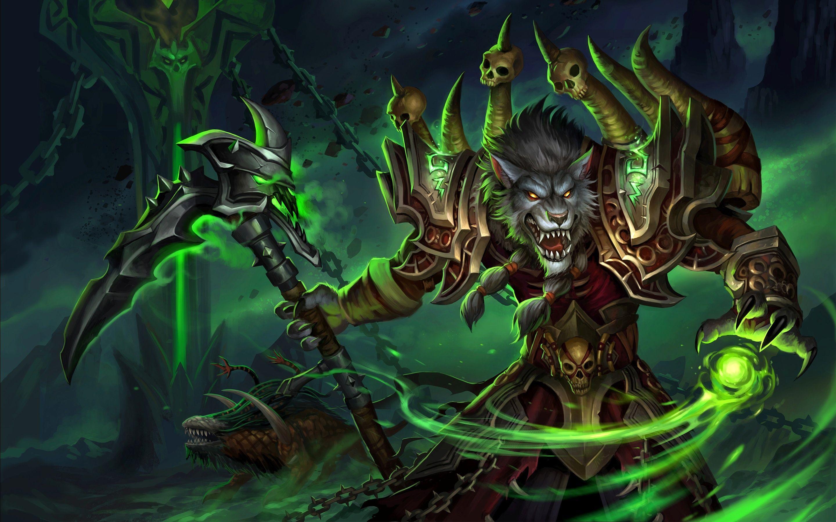2880x1800 World Of Warcraft Worgen Warlock Wallpaper