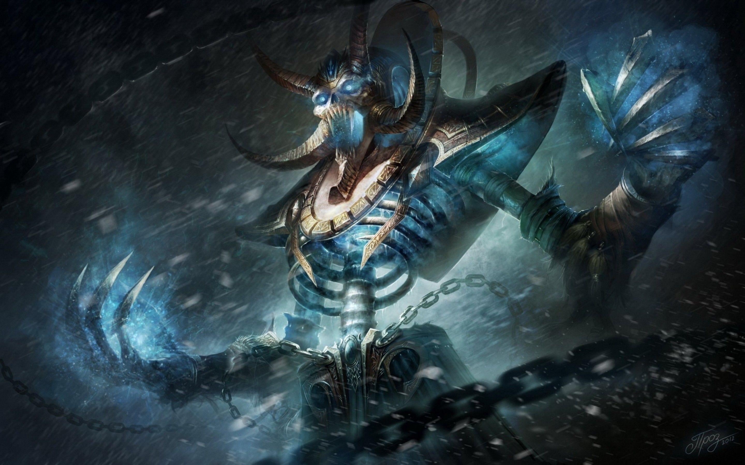 2880x1800 Download 2880x1800 World Of Warcraft, Monster, Skeleton, Horns, Chains, Fantasy Wallpaper for MacBook Pro 15 inch