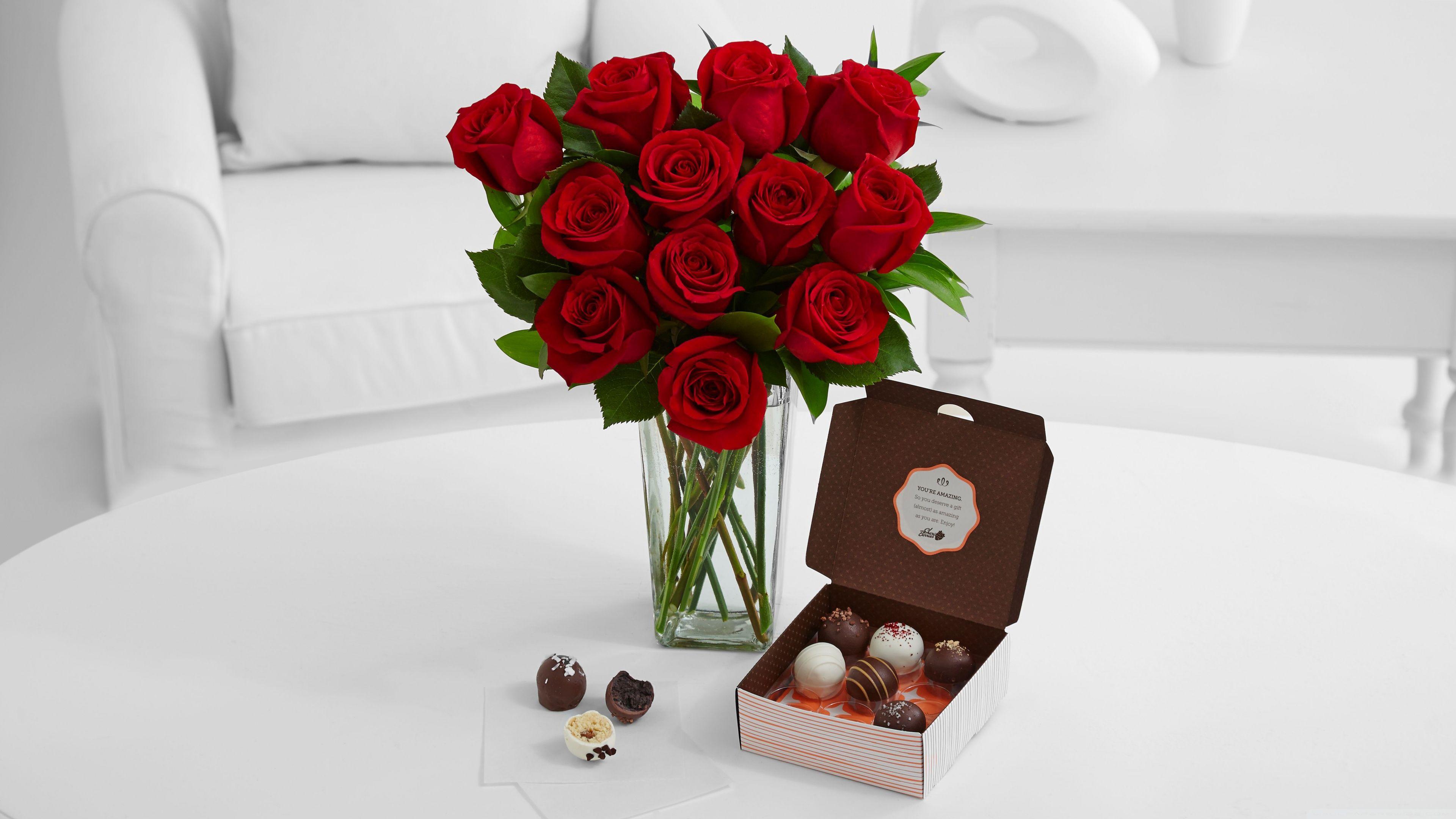 3840x2160 Cake Truffles and Red Roses Bouquet Ultra HD Desktop Background Wallpaper for 4K UHD TV : Widescreen & UltraWide Desktop & Laptop : Tablet