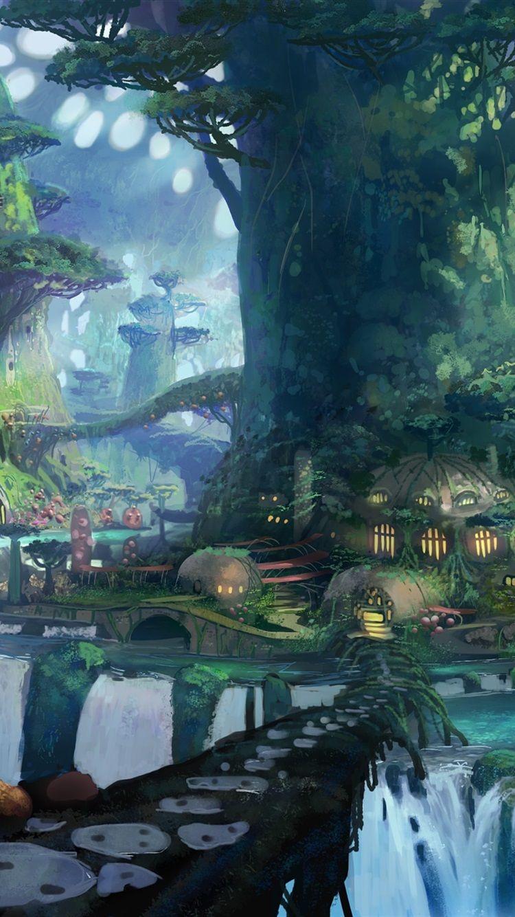 750x1334 Magic Forest, Trees, Houses, Art Drawings 750x1334 IPhone 8 7 6 6S Wallpaper, Background, Picture, Image