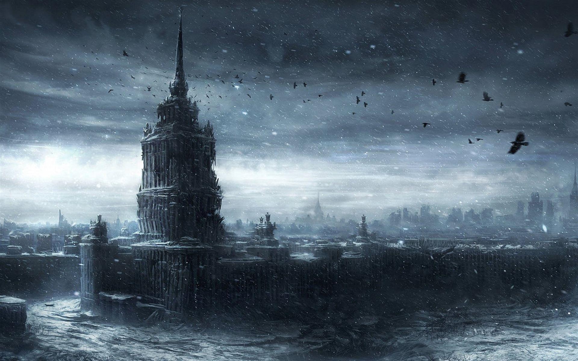 1920x1200 Download wallpaper Moscow, apocalypse, snow, crow, winter, ruins, abandoned buildings for desktop with resolution 1920x1200. High Quality HD picture wallpaper