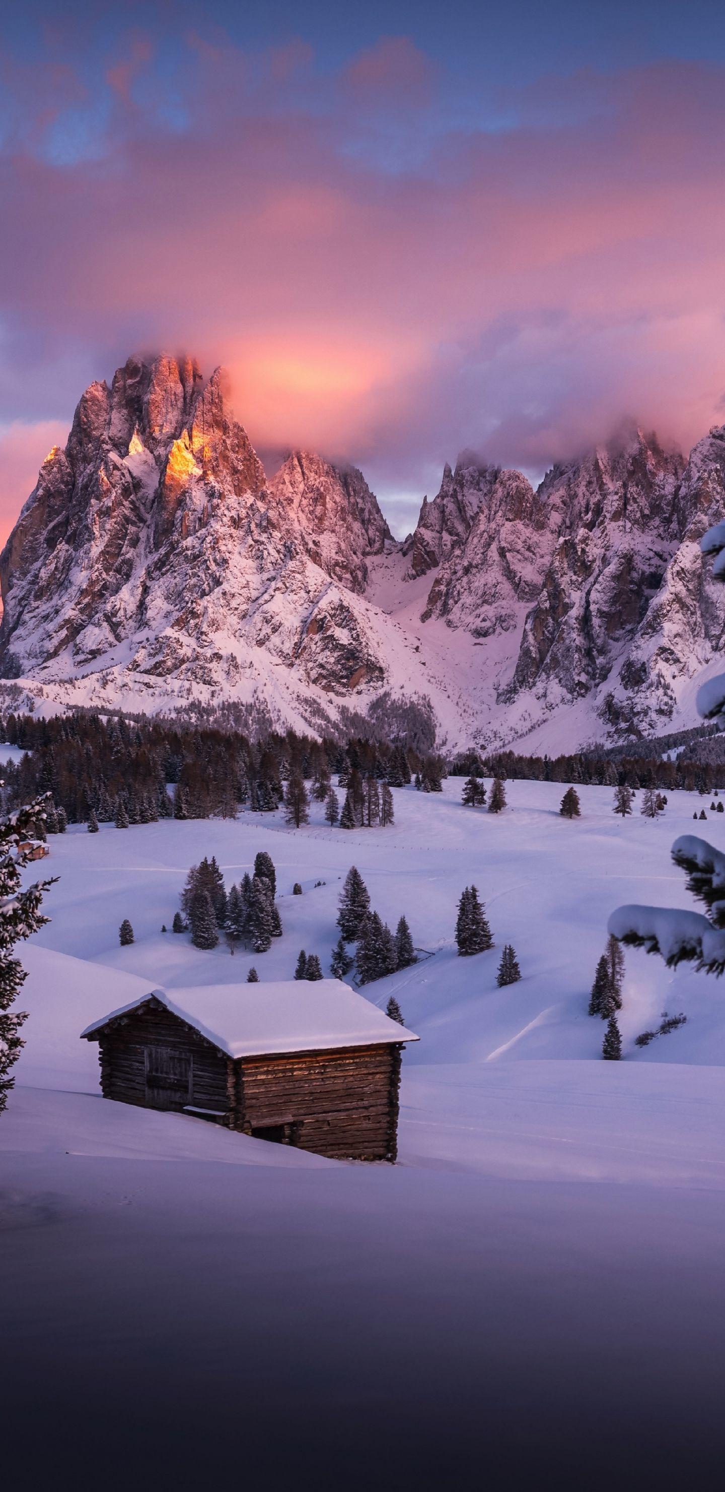 1440x2960 Download 1440x2960 wallpaper winter, cabin, landscape, nature, dawn, mountains, samsung galaxy s samsung galaxy s8 plus, 1440x2960 HD image, background, 3531