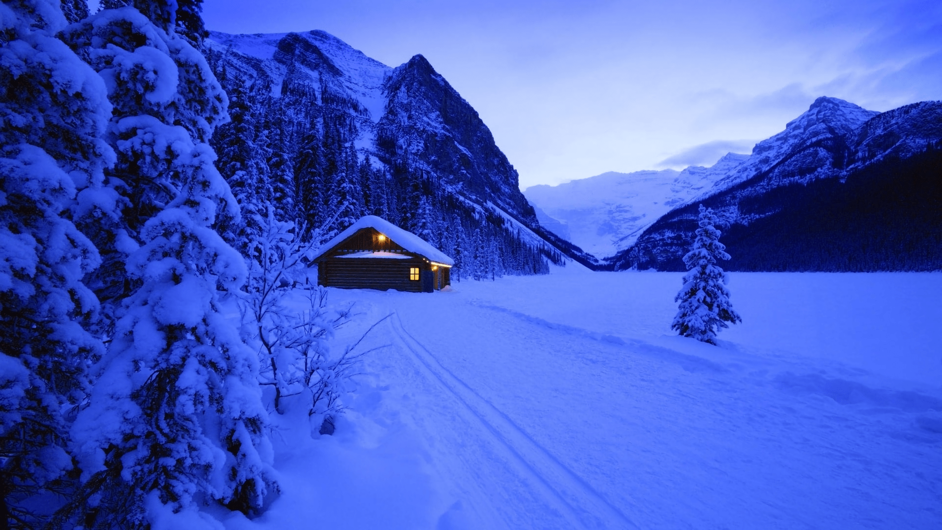 1920x1080 Winter Snow Mountain Cabin Wallpaper:1920x1080