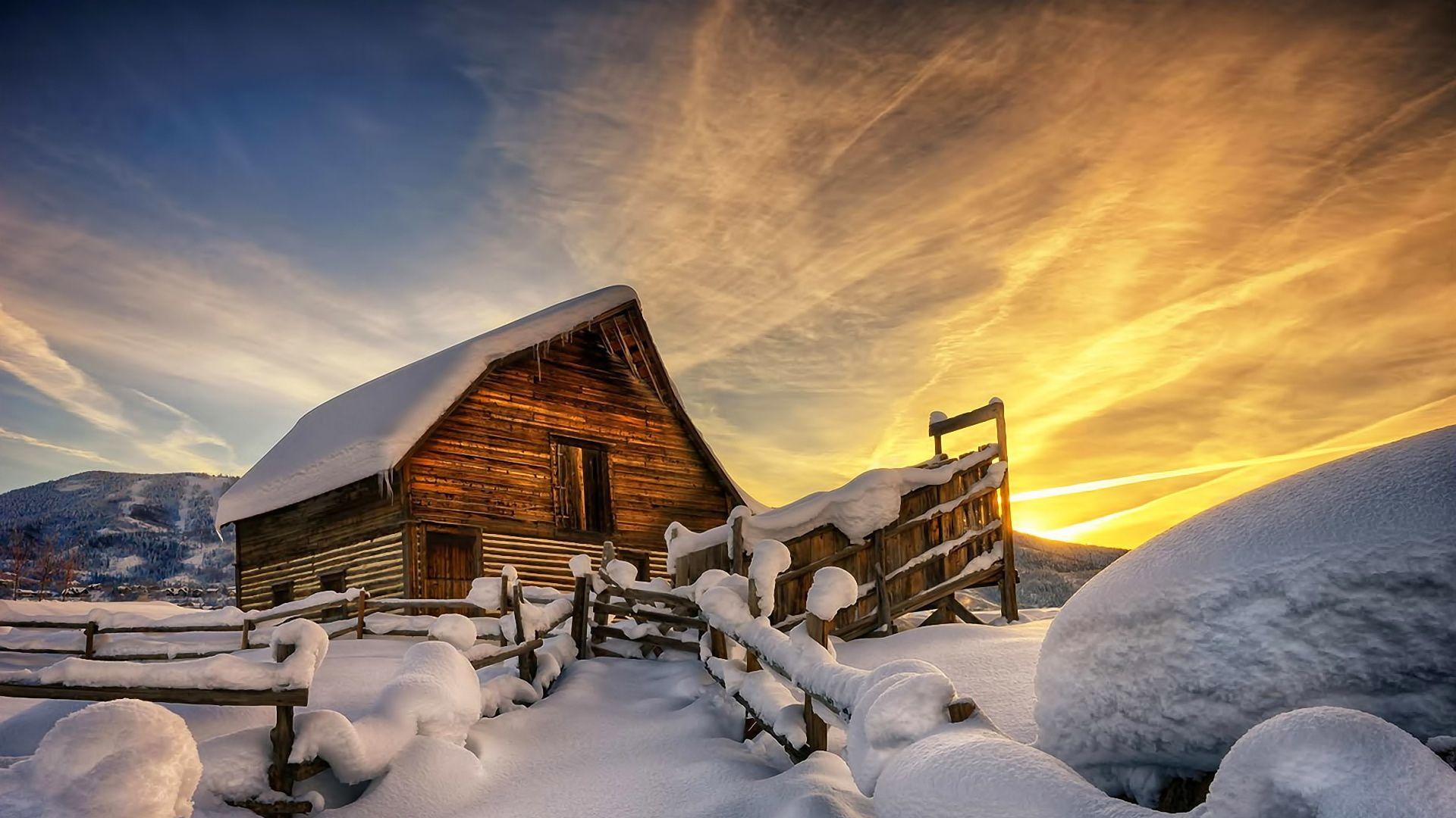 1920x1080 Winter Cabin Wallpaper