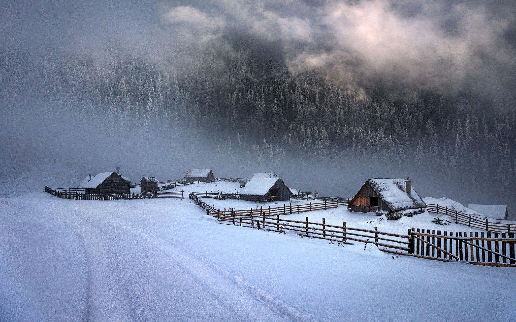 2048x1280 Winter Cabin Wallpaper