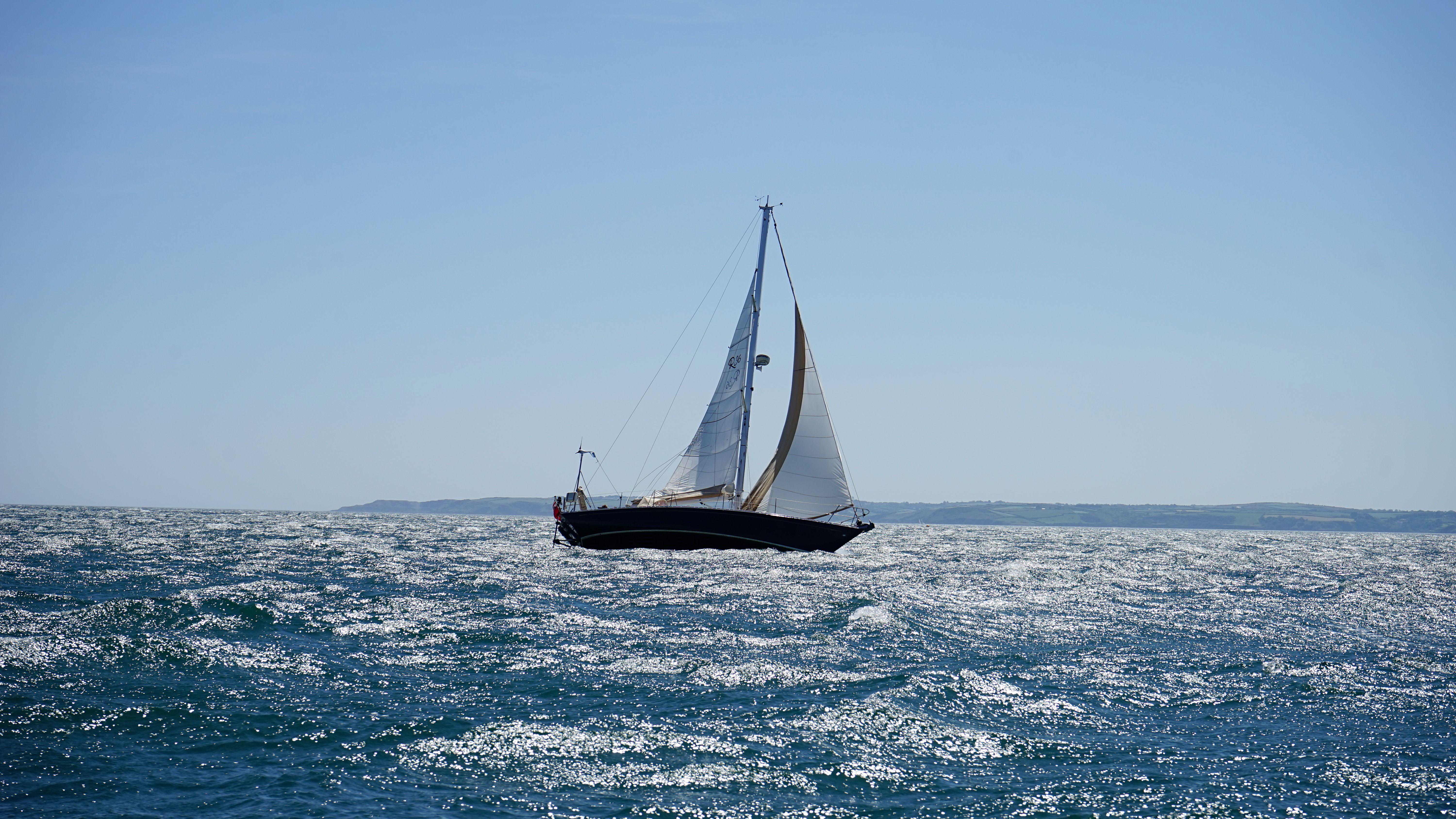 6000x3376 White and Black Sail Boat on Ocean · Free