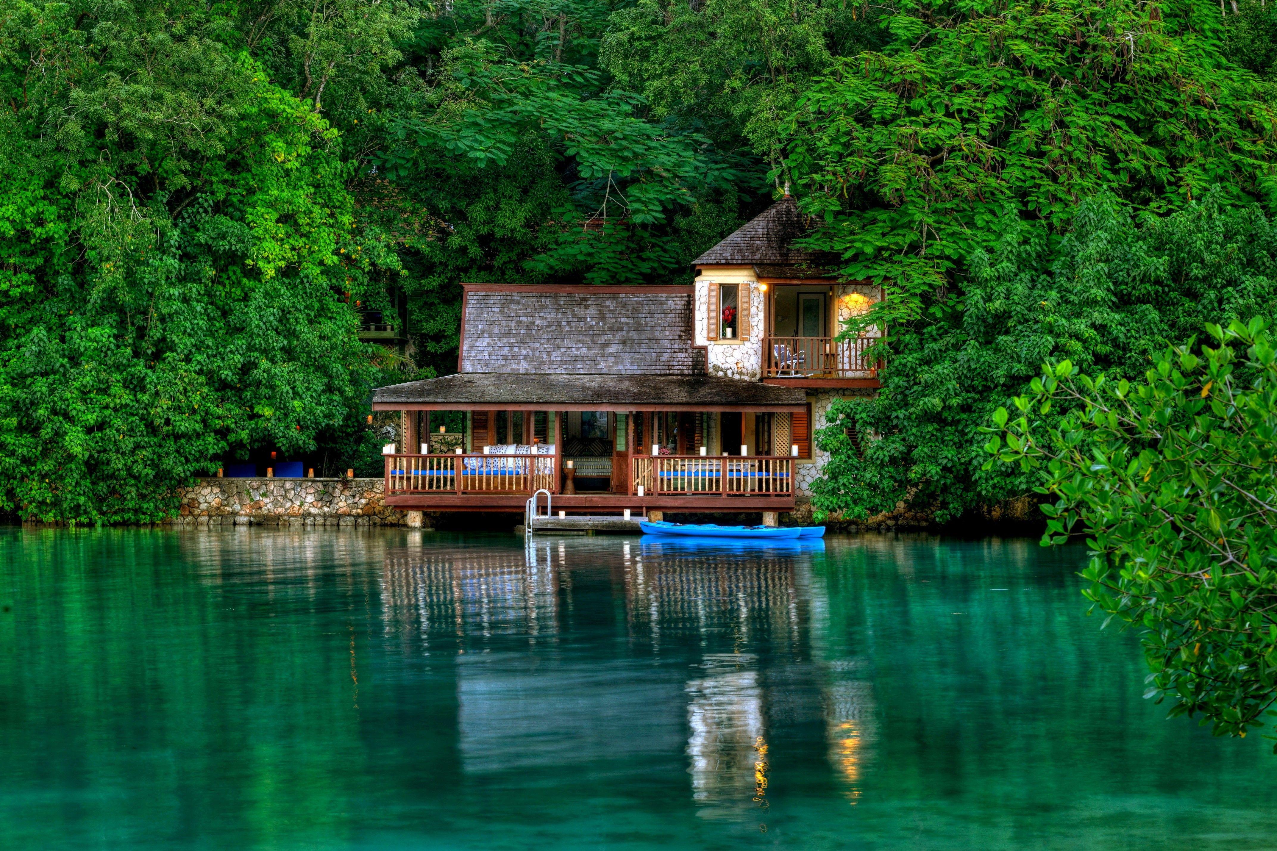 4290x2860 forest, houses, lakes wallpaper