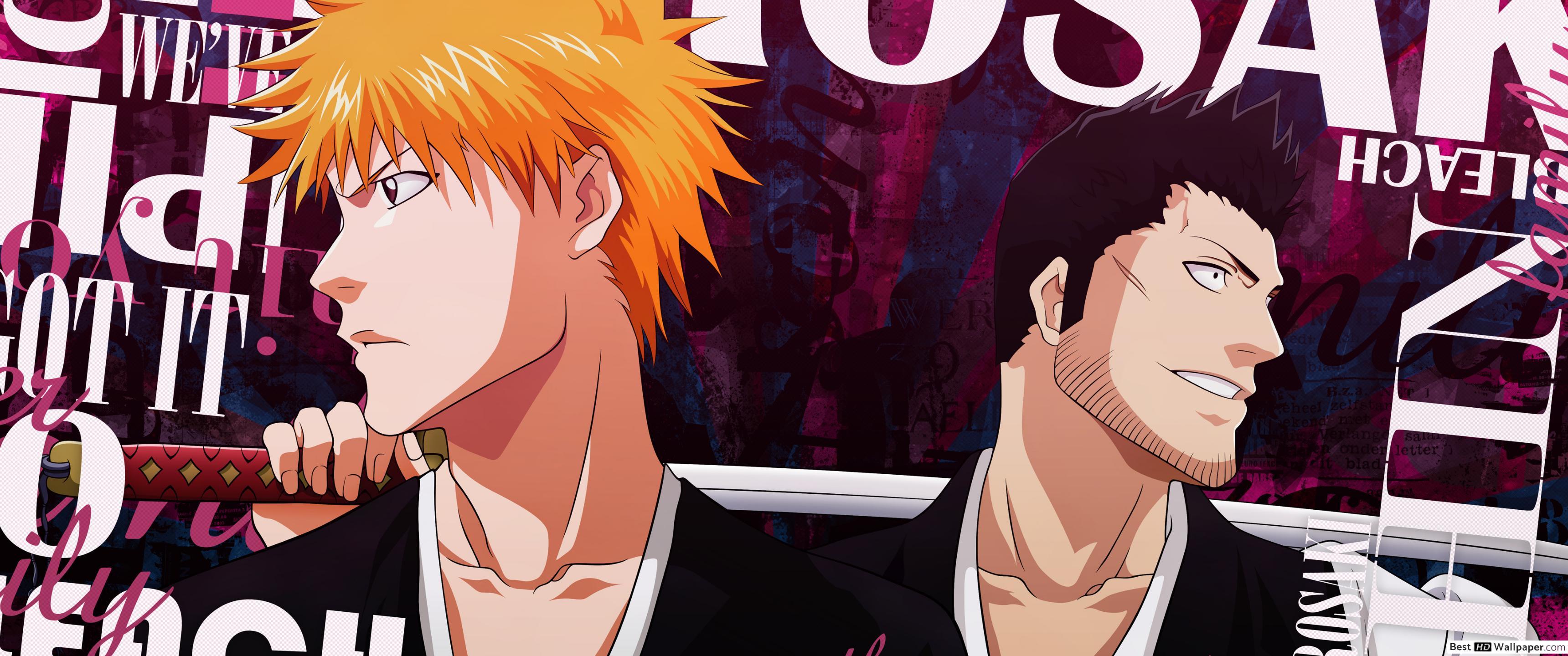 3440x1440 Ichigo Kurosaki and Isshin Kurosaki of Bleach HD wallpaper download