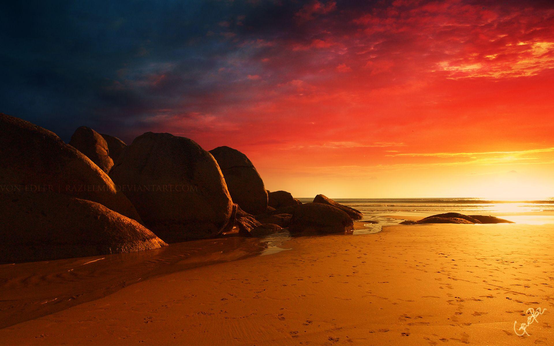 1920x1200 Fire Beach Wallpaper