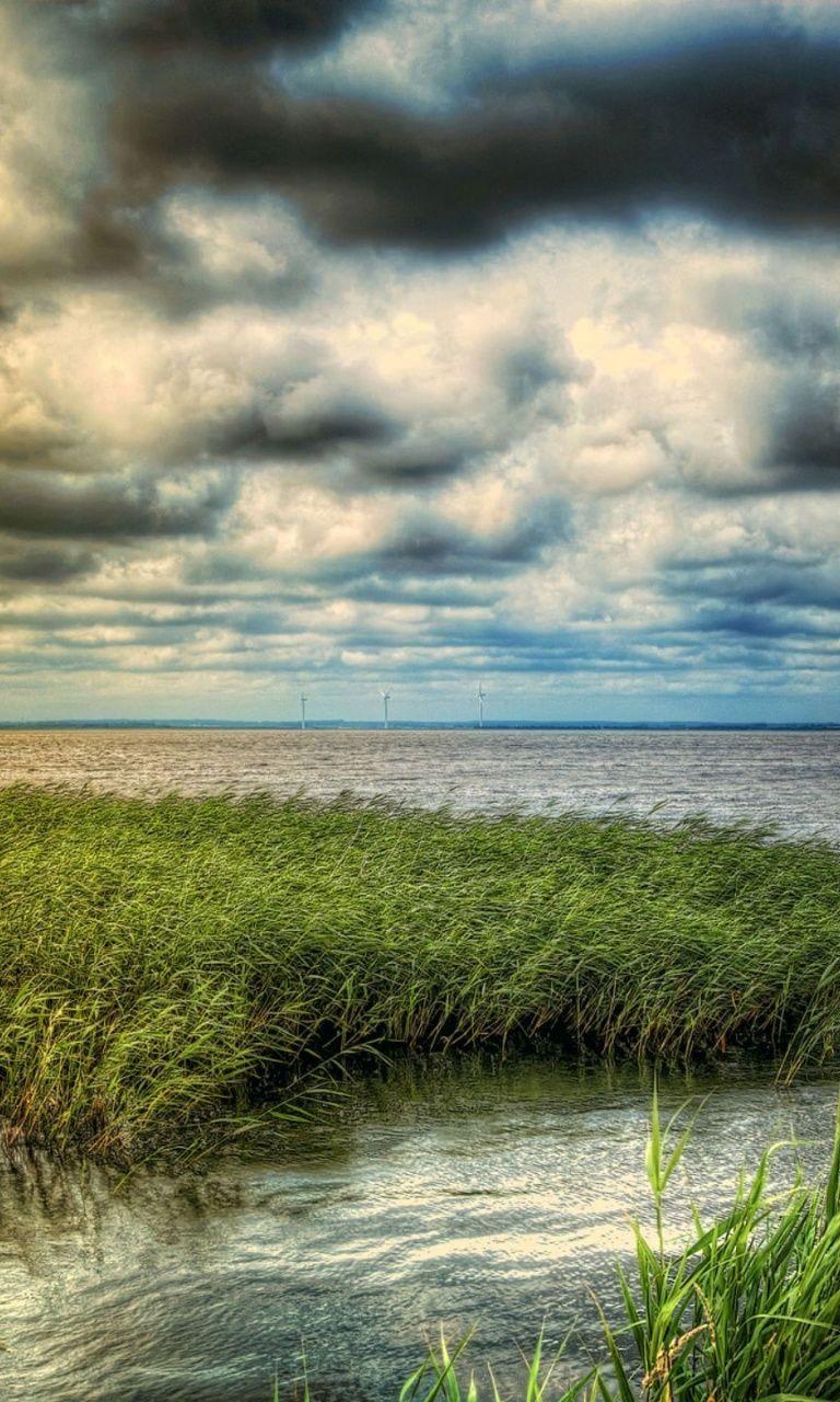 768x1280 Beautiful sunset, sky, cloud, grass, lake, nature Lumia 920 wallpaper