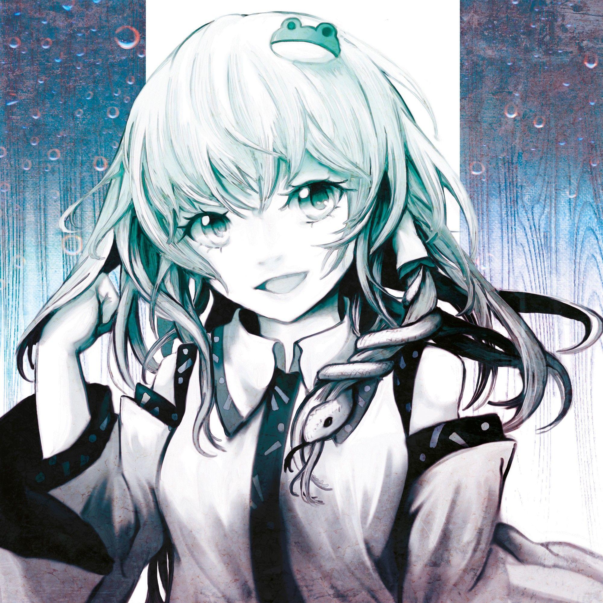 2000x2000 Video games touhou snakes green eyes miko smiling open mouth kochiya sanae japanese clothes anime girls detached sleeves hair ornaments wallpaperx2000