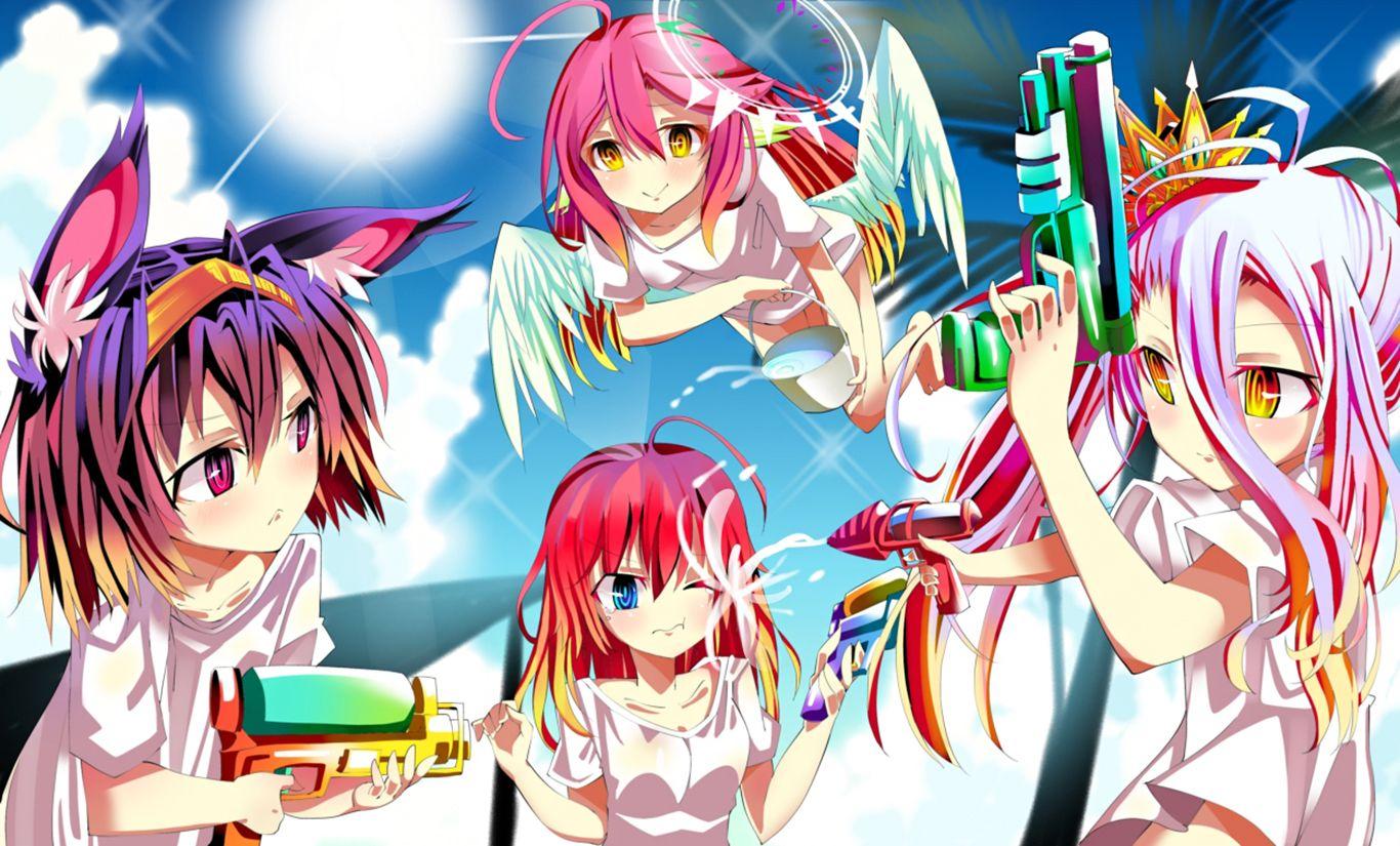 1366x825 Download wallpaper from anime No Game No Life with tags: Shiro, Izuna Hatsuse, Jibril, Stephanie Dola, Good quality