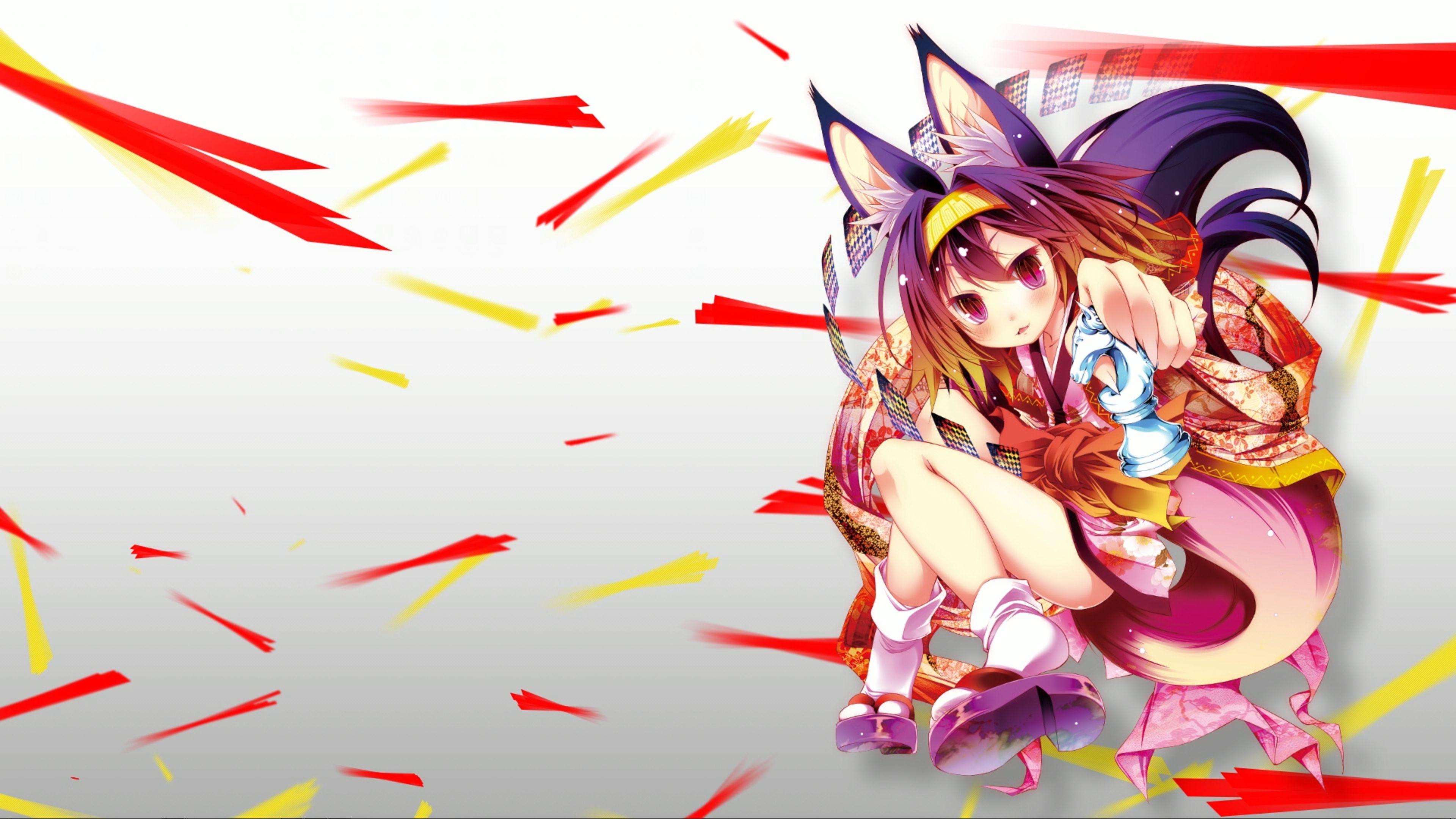 3840x2160 kamiya yuu no game no life hatsuse izuna animal ears japanese clothes tail wallpaper