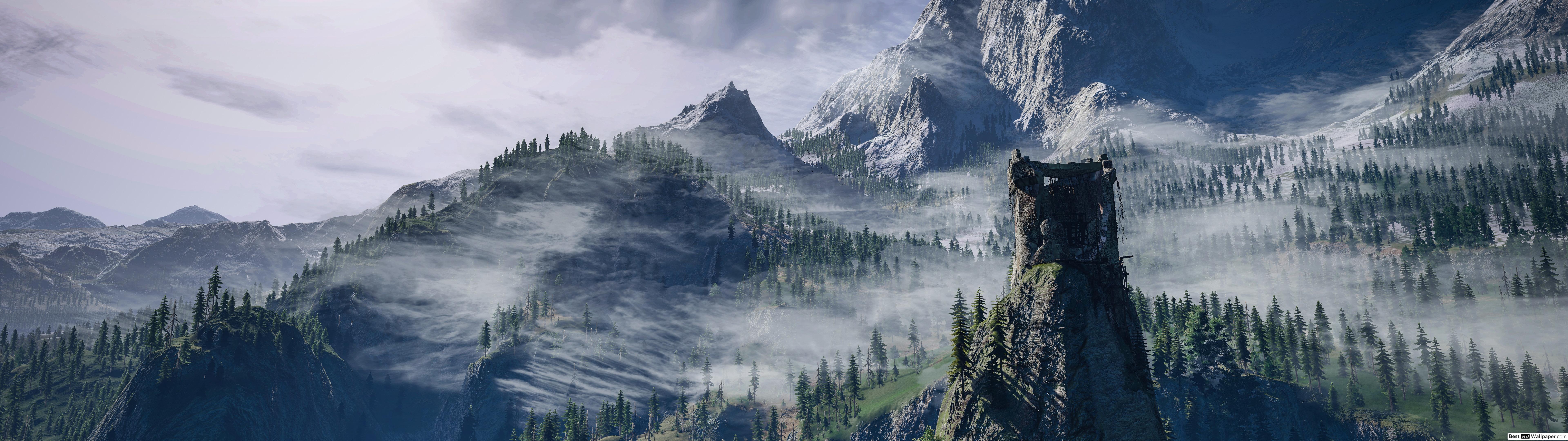 7680x2160 The Witcher 3: Wild Hunt (Extreme Mountains) HD wallpaper download