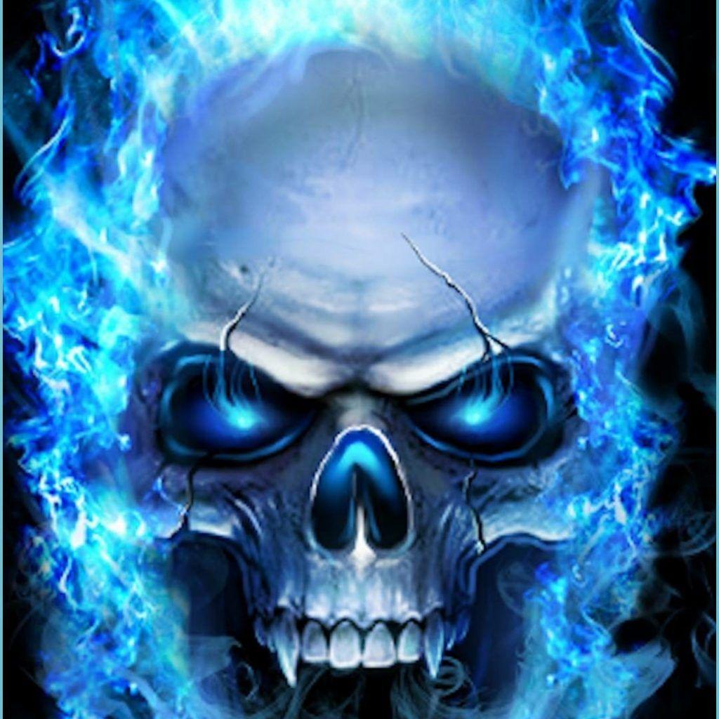 1024x1024 Blue flame skull fire. Coolest skull wallpaper for free