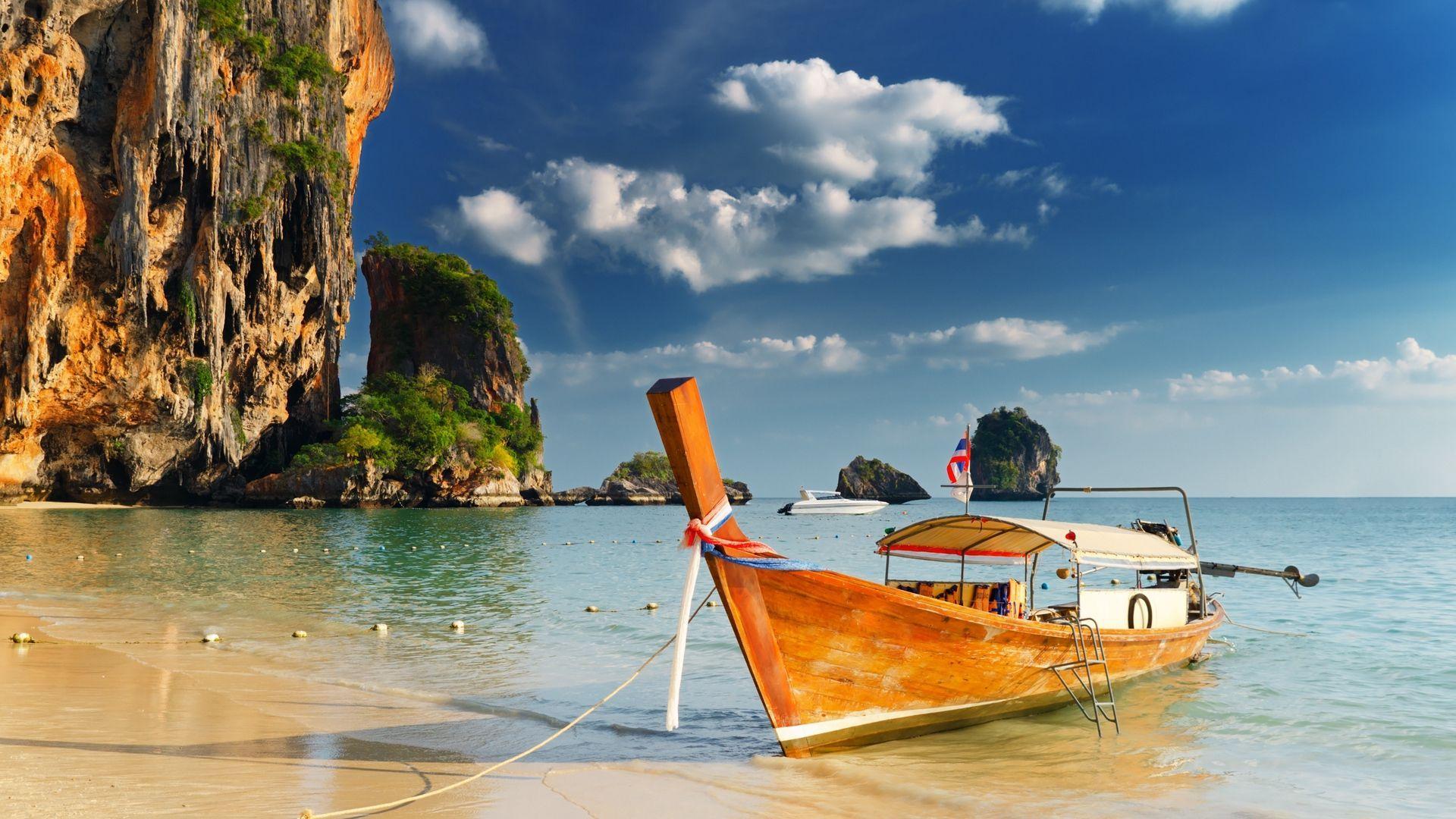 1920x1080 Wallpaper thailand, tropics, sea, boat. Tempat, Meme lucu