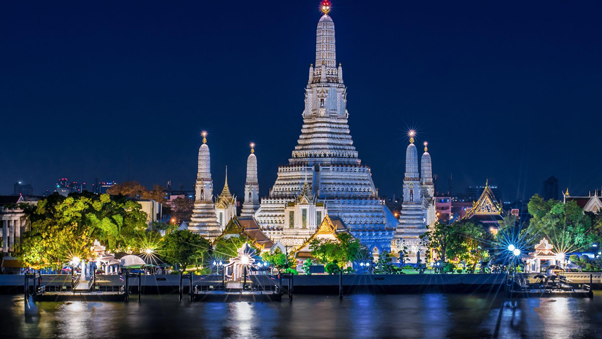 1920x1080 Wallpaper Rays of light Bangkok Thailand river temple 1920x1080