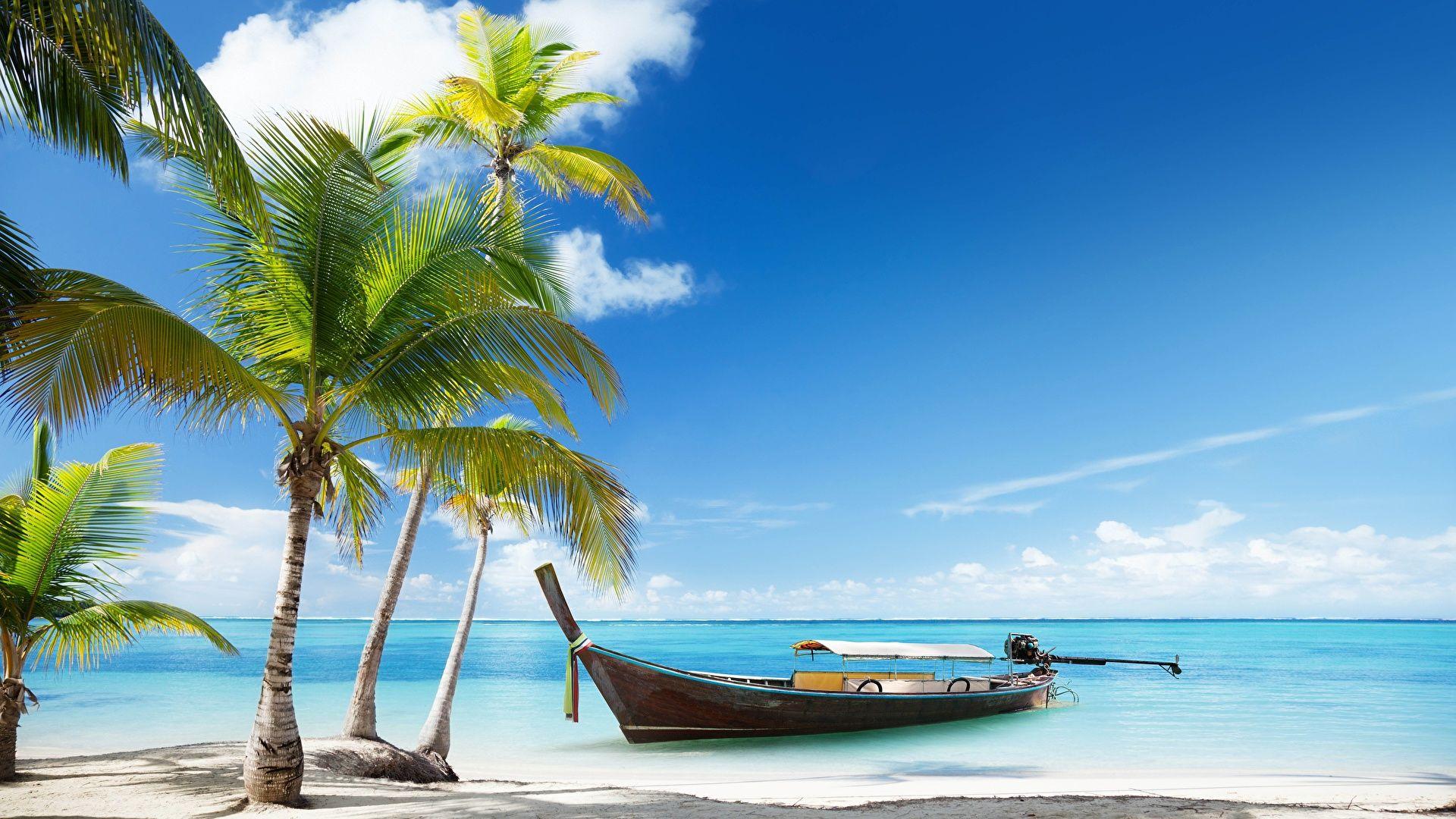1920x1080 Desktop Wallpaper Thailand Nature Sky Palms Boats 1920x1080