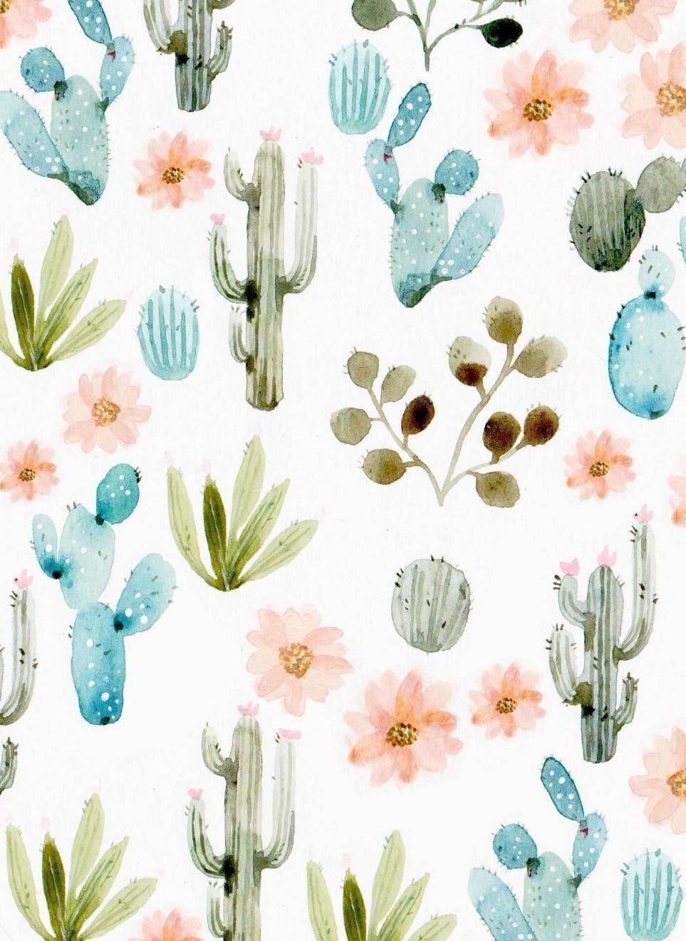 963x1320 Hipster Watercolor Cactus Wallpaper Cactus Background