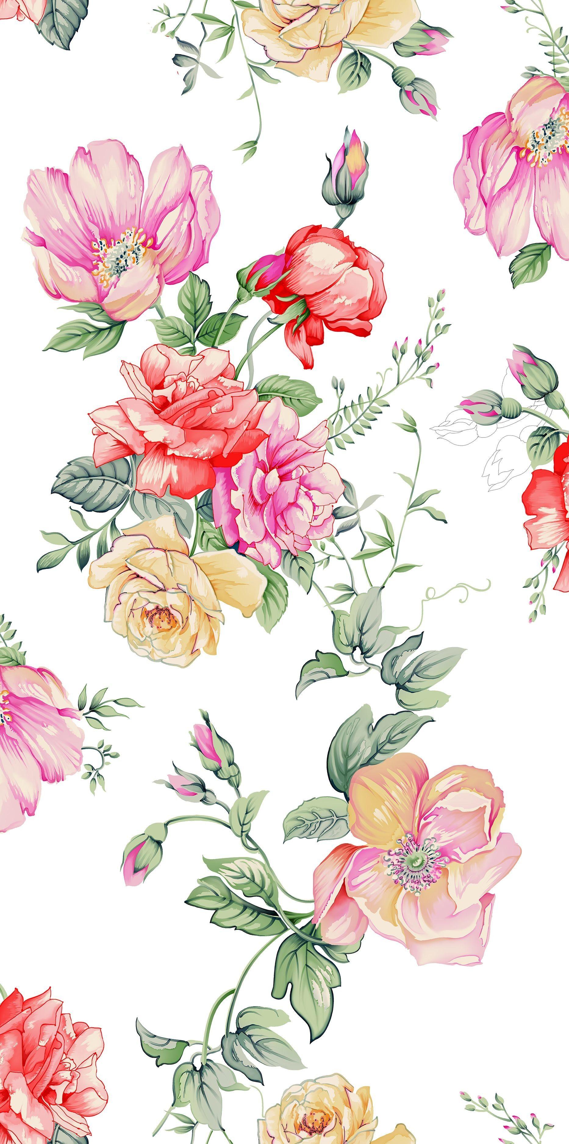 1866x3750 1866x Vector Flowers, Botanical Flowers, Watercolor Wallpaper Phone