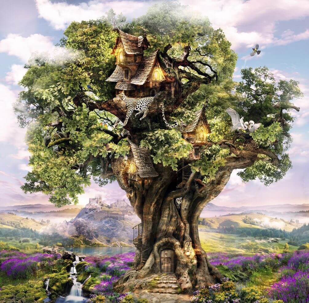 1005x985 Wall mural Tree, watercolor paint and plant Nr. wallpaper digital printing