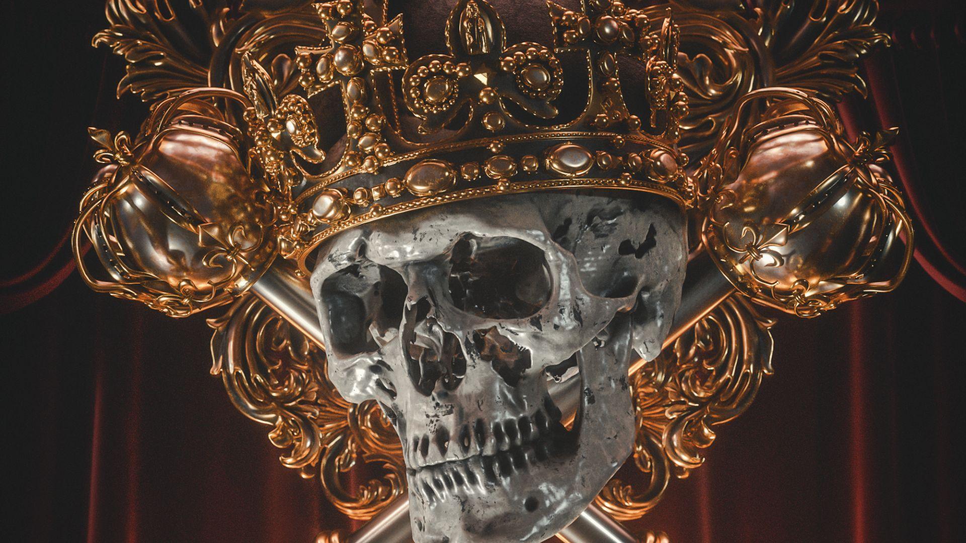 1920x1080 Desktop wallpaper crown on skull, golden crown, head, HD image, picture, background, 22e0da