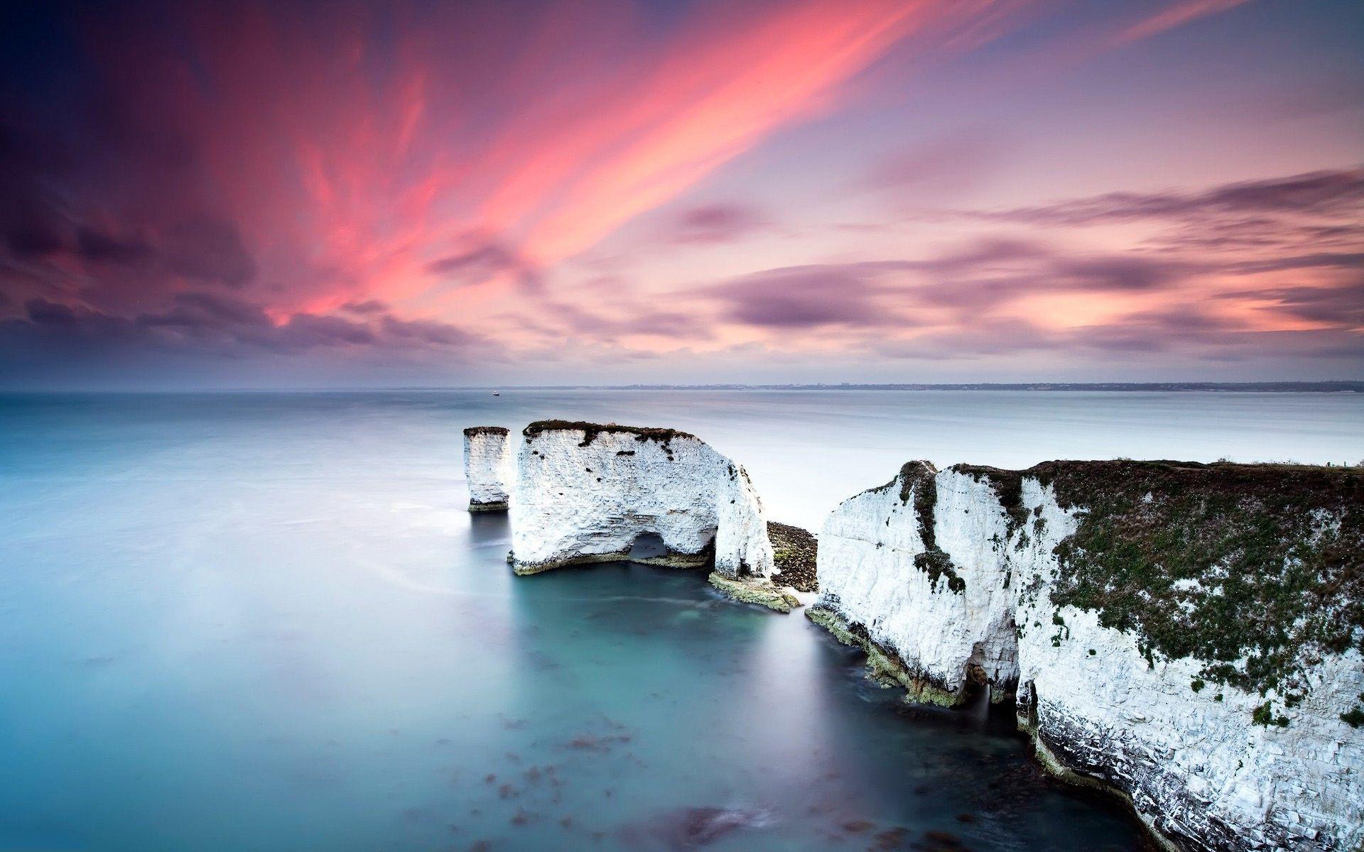 1920x1200 Ocean White Cliffs Pink Sunset wallpaper. Ocean White Cliffs Pink Sunset