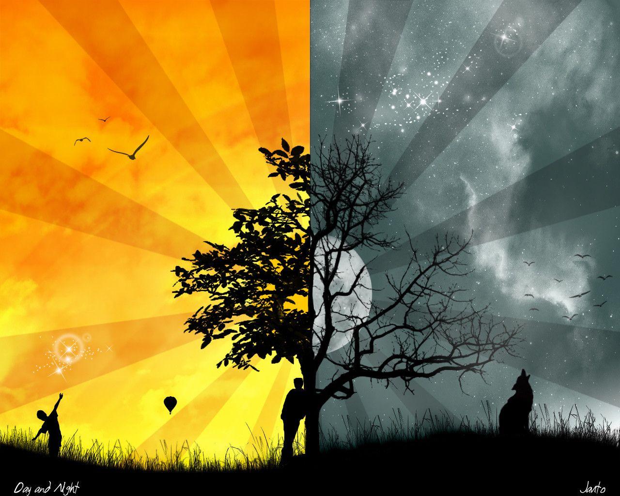 Day and night cartoon daytime phone wallpaper Vector Image