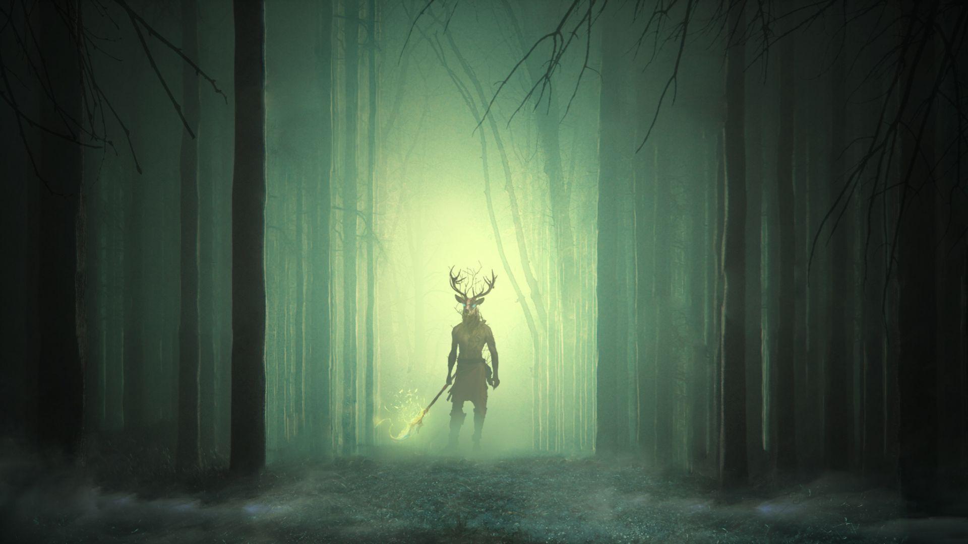 1920x1080 Desktop wallpaper forest, titan, warrior, dark, art, HD image, picture, background, 34e2be