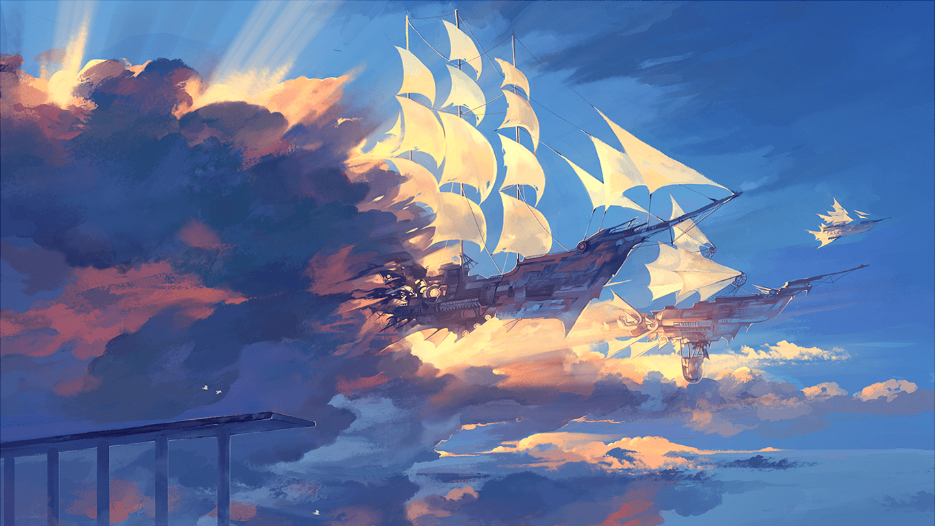 1366x768 Download HD Wallpaper Of 195053 Water, Fantasy Art, Clouds, Sky, Watercolor, Sun Rays. Free Download High. Anime Scenery, Anime Scenery Wallpaper, Animation Art