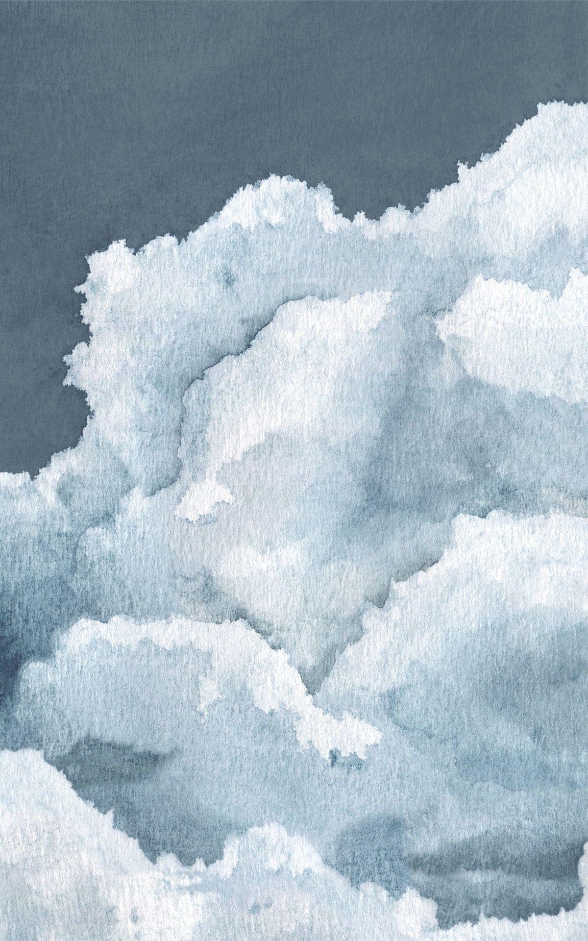 1200x1920 Dark Blue Cloudy Watercolour Sky Mural. Murals Wallpaper. Watercolor sky, Vintage flowers wallpaper, Simple canvas paintings