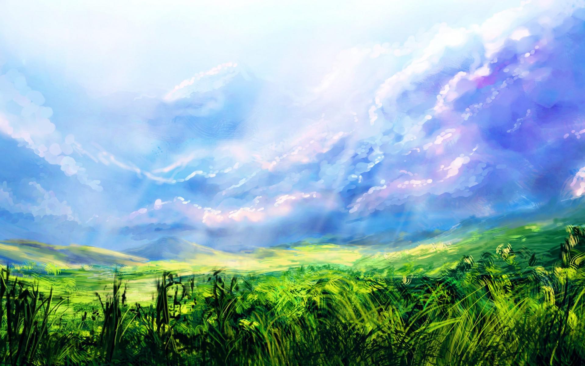 1920x1200 Watercolor sky and grass background
