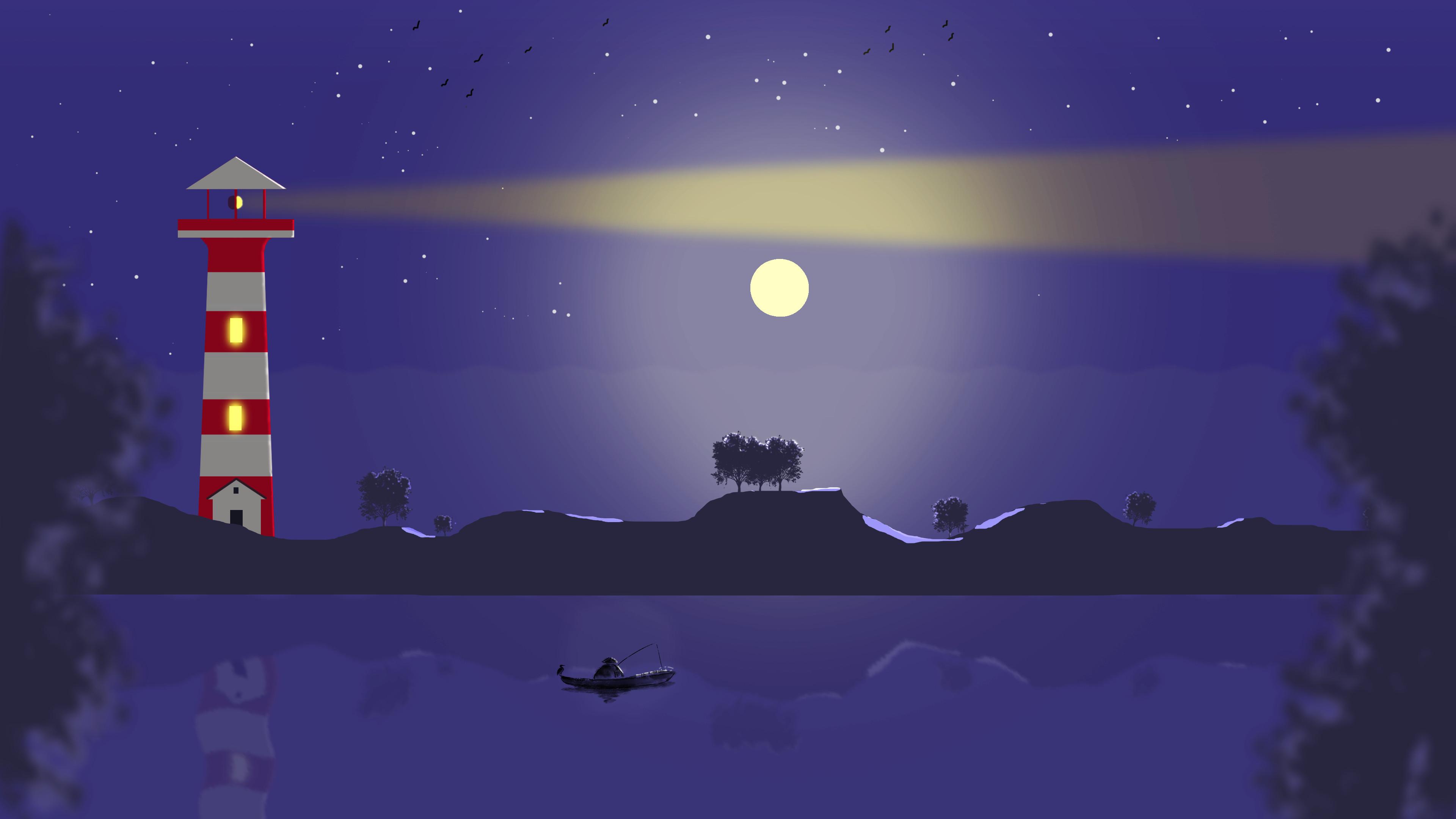 3840x2160 Night Landscape Vector Wallpaper, HD .