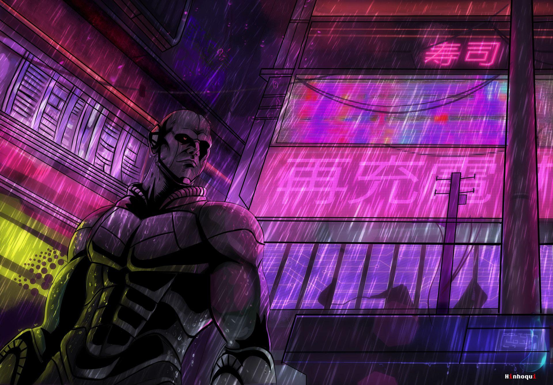 1920x1338 Hiago Ferreira Kanji Neon Neofuture Neo Noir Digital Art Futuristic Cyborg Original Characters Illus Wallpaper:1920x1338