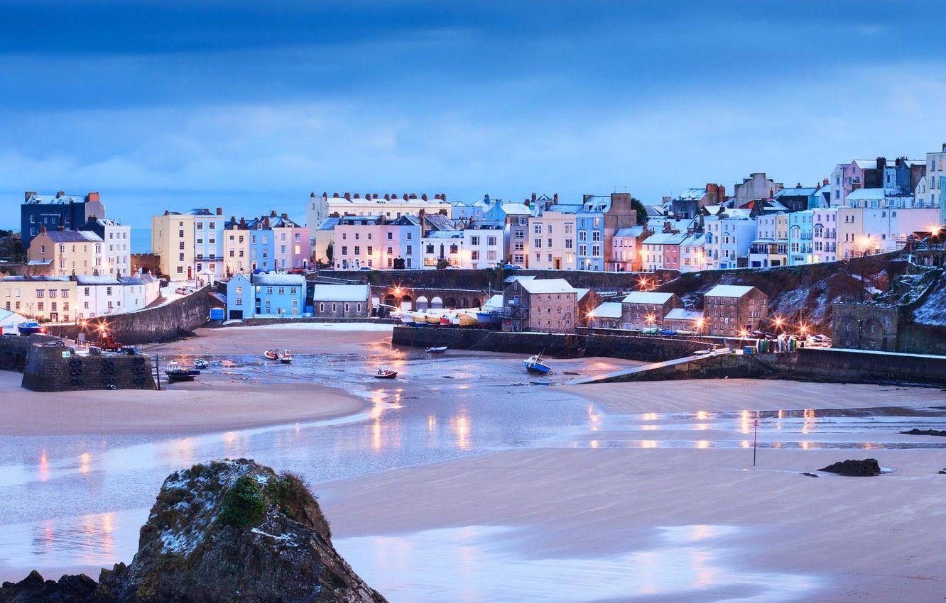 1332x850 Wallpaper winter, home, harbour, Wales, Tenby image for desktop, section город