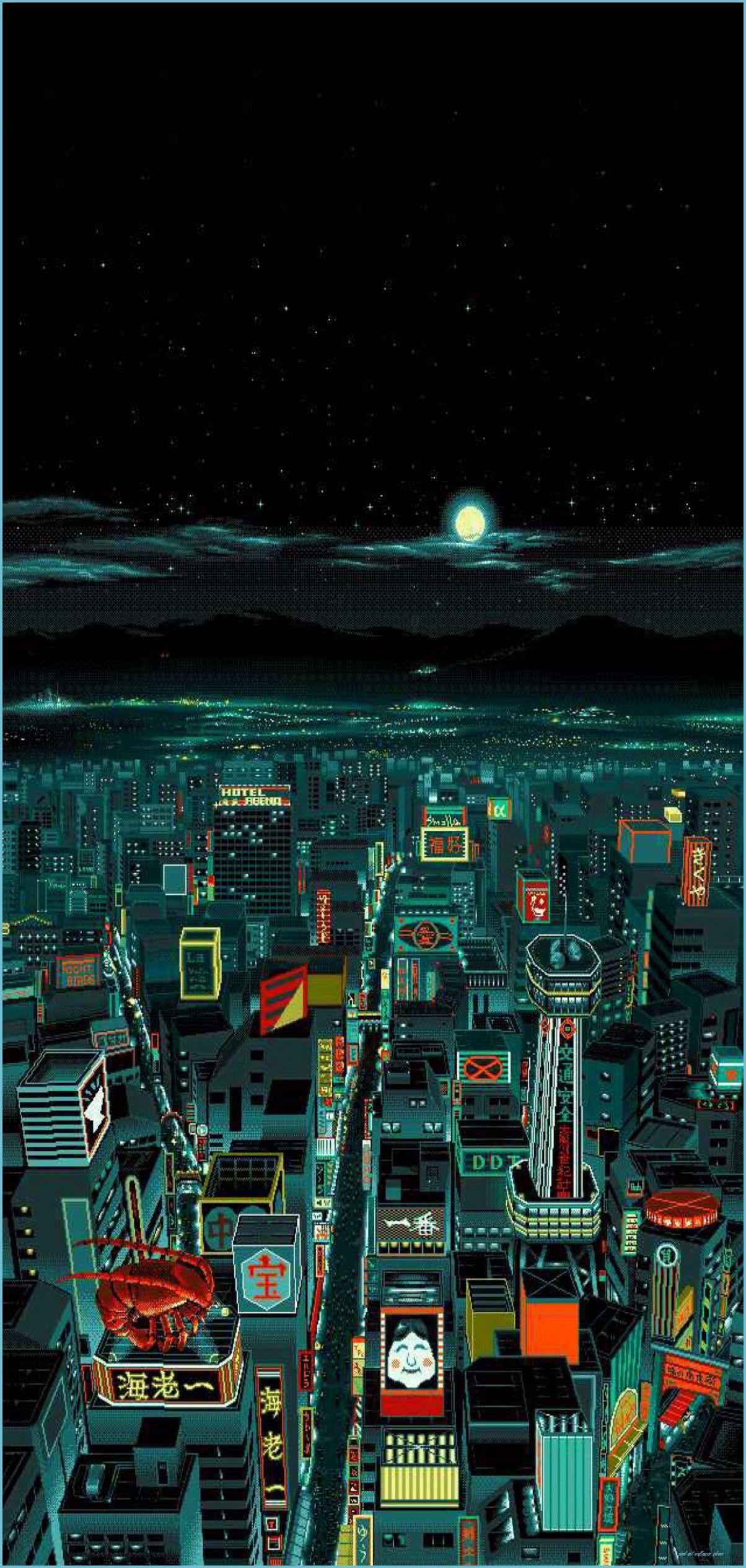 1204x2529 iOS iPhone X, iPhone night, black, city, neon, sky, stars art wallpaper iphone