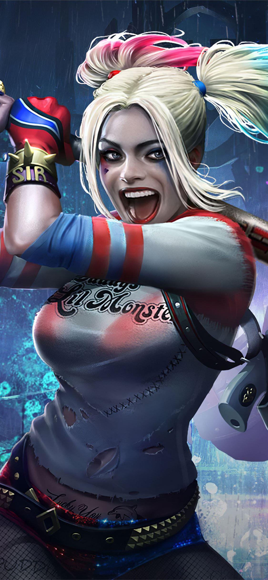 1125x2436 harley quinn and deadshot injustice 2 mobile iPhone 11 Wallpaper Free Download