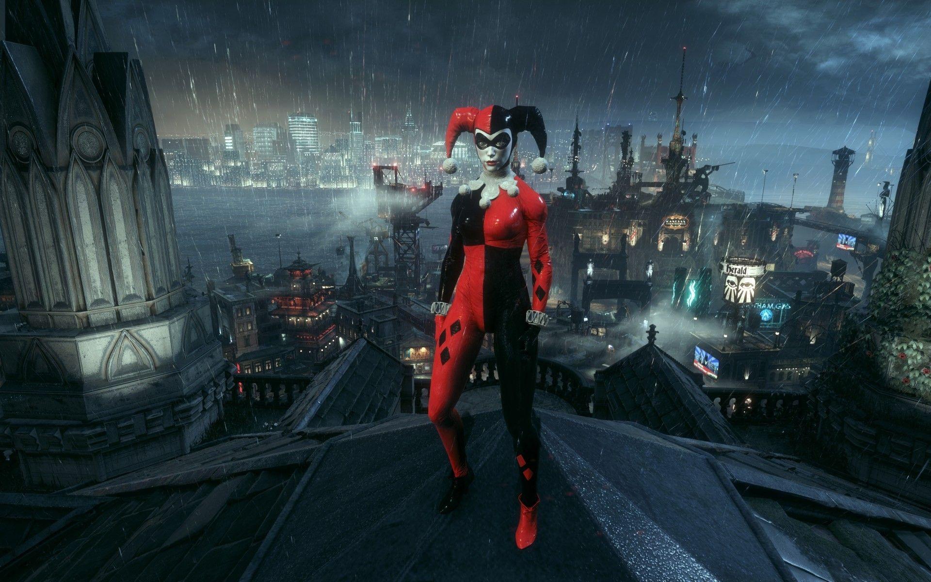 1920x1200 Download 1920x1200 Batman: Arkham Knight, Cityscape, Night, Harley Quinn Wallpaper for MacBook Pro 17 inch